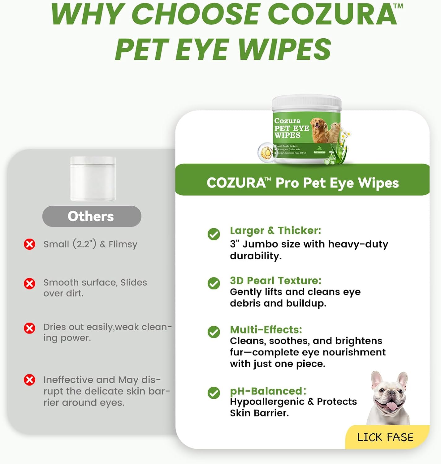 Dog Eye Wipes, Tear Stain Remover for Dogs & Cats - 100ct Hypoallergenic Pet Eye Cleaning Pads for Crust, Gunk & Discharge - Gentle Puppy Grooming Wipes for Sensitive Eyes, Wrinkles & Folds