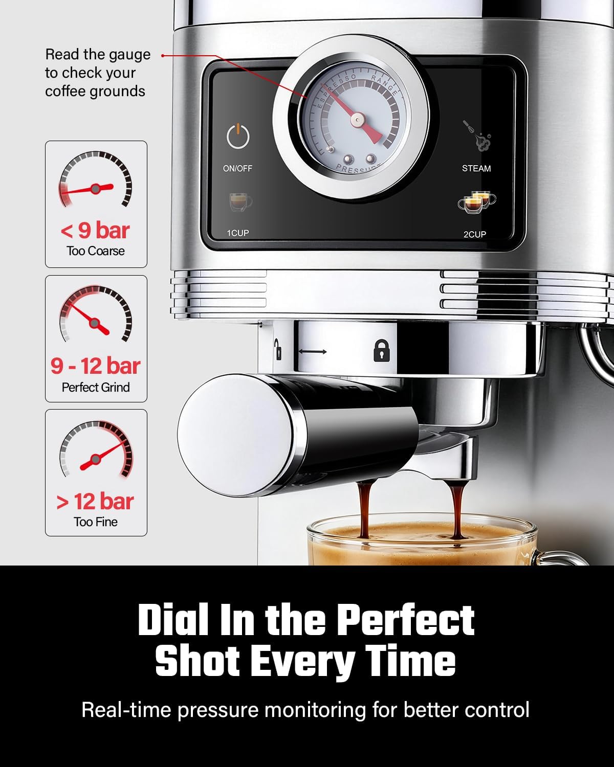 SHARDOR Espresso Coffee Machine 20 Bar with Milk Frother, Stainless Steel