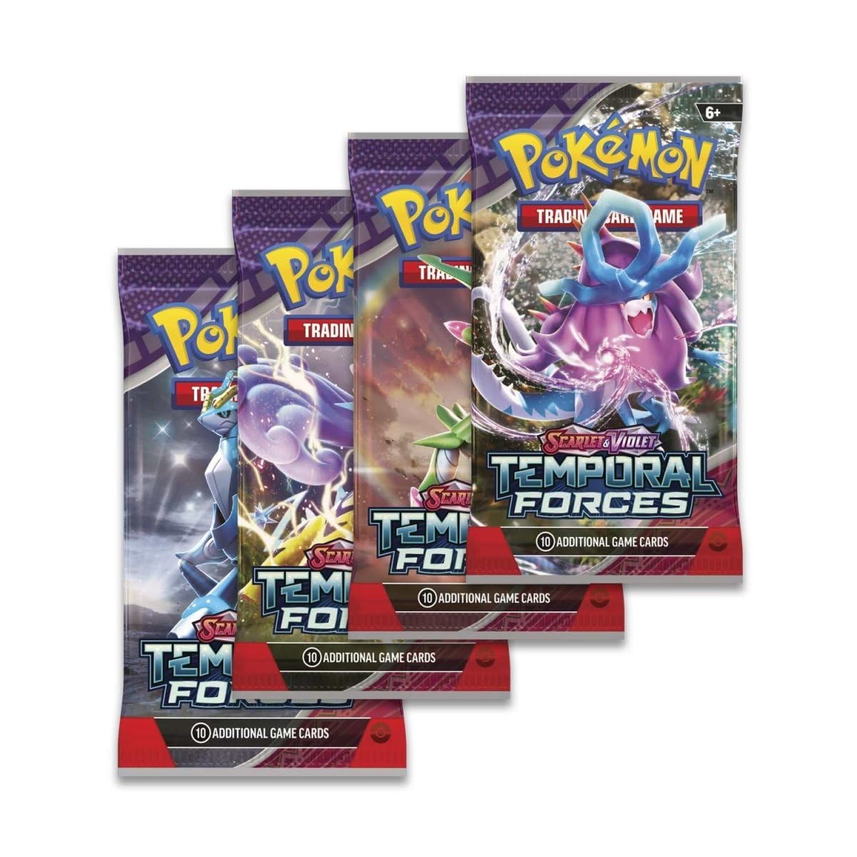 Pokémon TCG Scarlet & Violet Temporal Forces Booster Packs x4, Purple and Blue, Standard