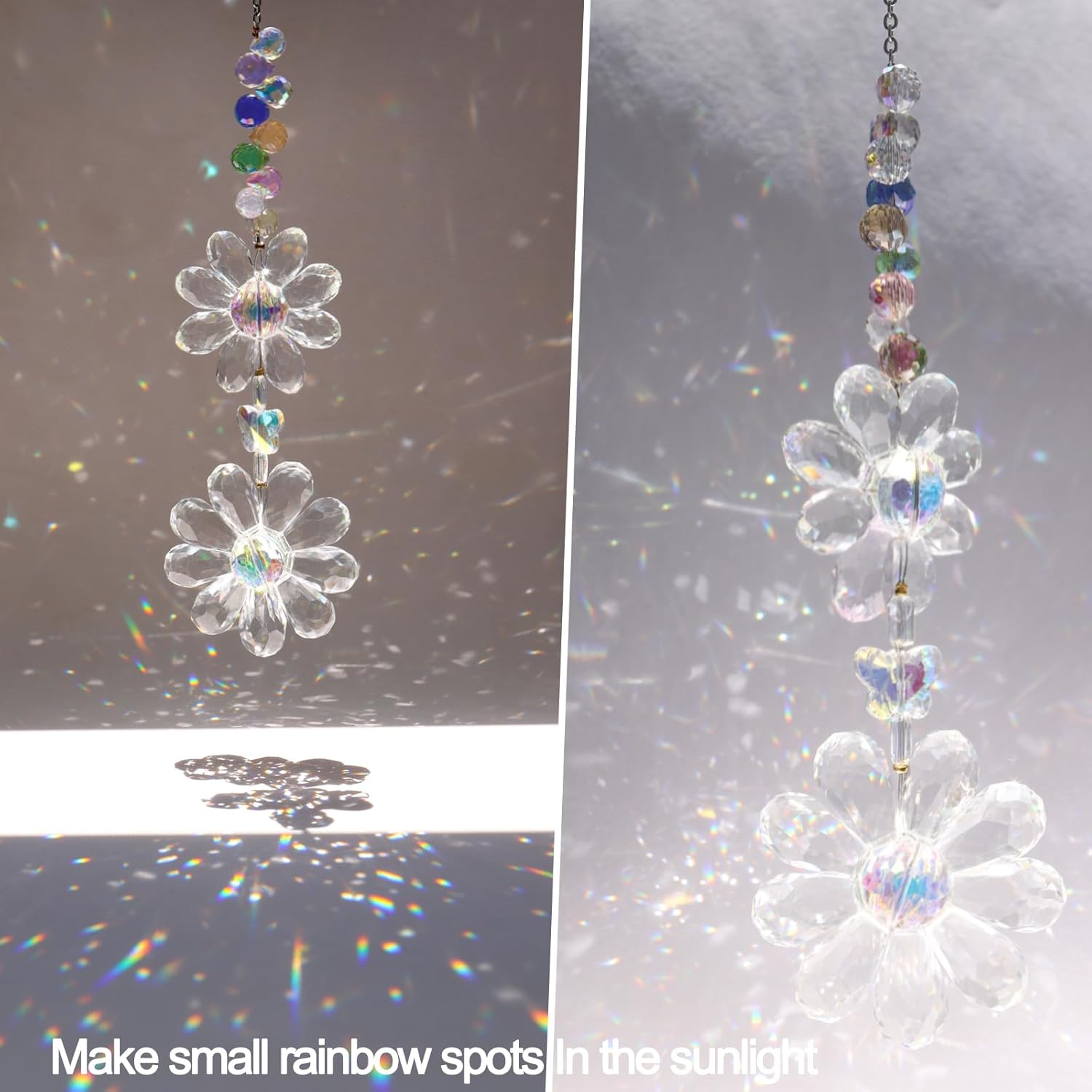 Crystal Flower Suncatcher Hanging Ornament, Rainbow Maker Window Sun Catcher Indoor Outdoor Patio Garden Decor (Clear) - Image 6