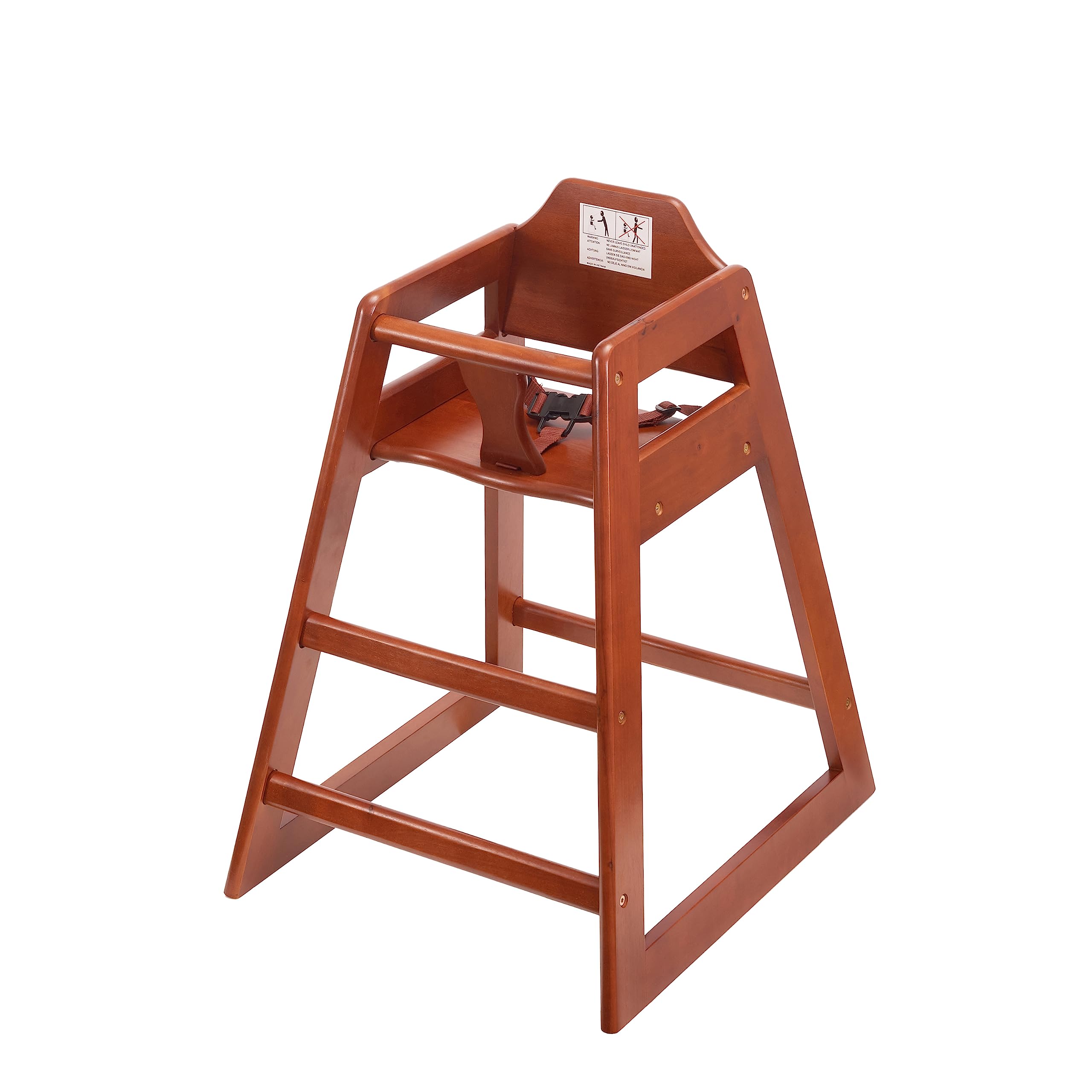 Mahogany Wooden Restaurant High Chair – Stackable Rubberwood Dining Chair with Safety Bar, Easy-Clean Finish, Commercial Restaurant Seating