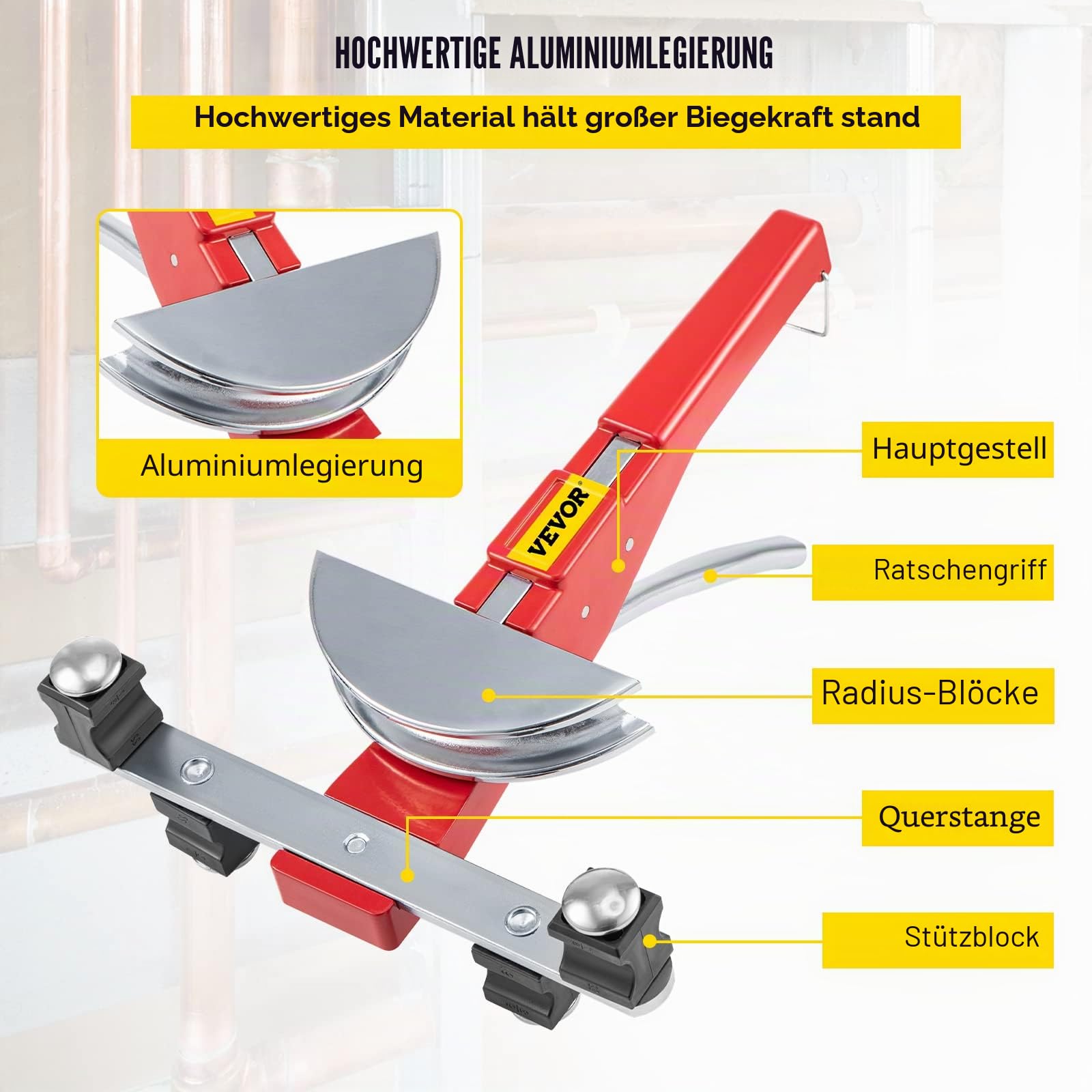 VEVOR Rohrbieger, 7 Matrizen 1/4-7/8 Zoll 6-22 mm Kältetechnik-Ratschen-Rohrbiegegerät-Set, 90°-Handrohrbieger mit Rückbiegevorsatz für HVAC