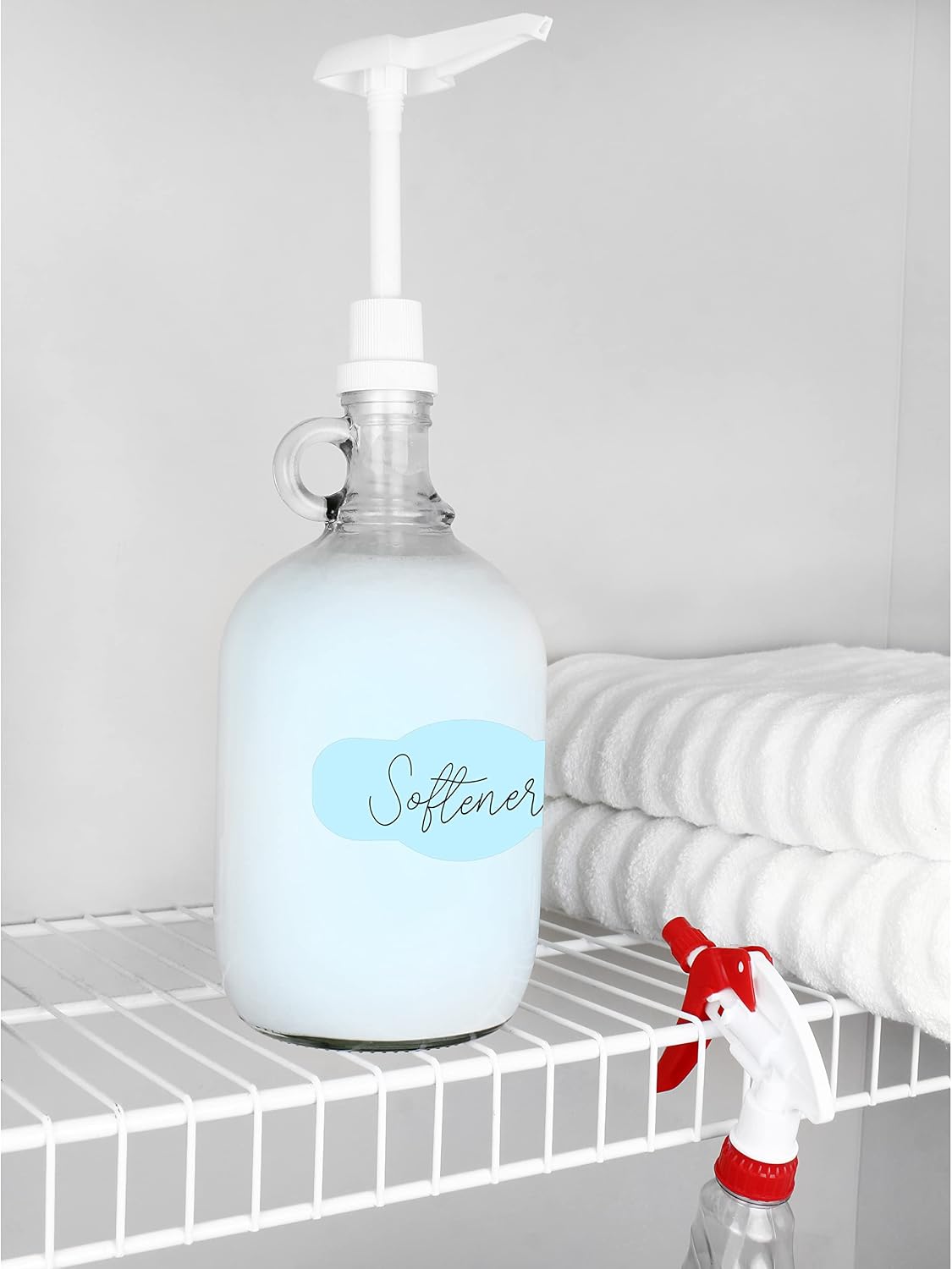 Cornucopia Half Gallon Glass Pump Dispenser Bottle, 64-Ounce Jug with Pump for Sauces, Syrups, Soaps and More Clear, White