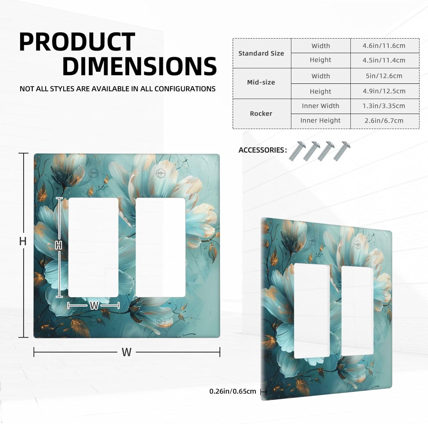Blue Watercolor Floral Light Switch Covers 2 GangSwitch Cover Mid Size Wall Plate Decorative Switchplate for Electrical Kitchen Home Bedroom Bathroom