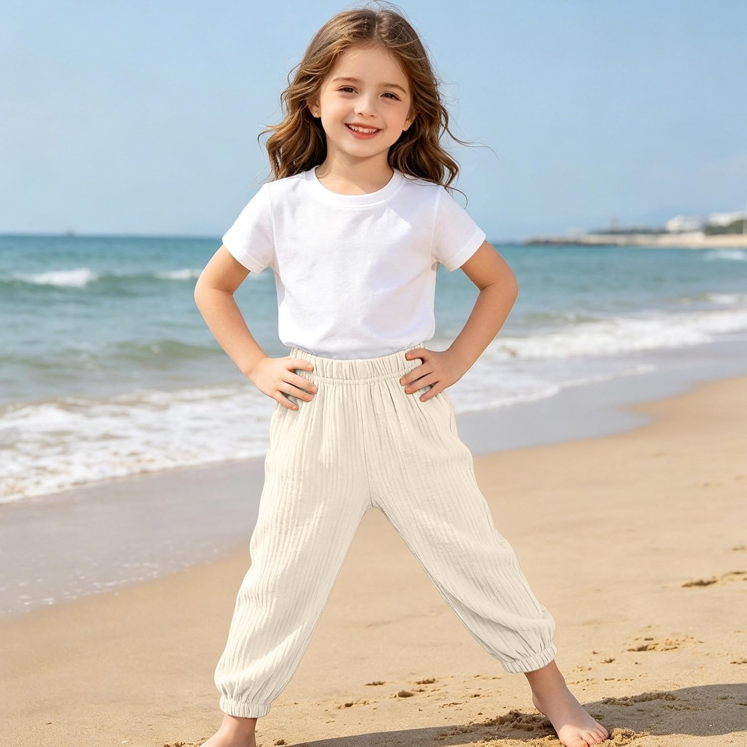 Toddler Girls Joggers Sweatpants - Loose Elastic Waist Versatile Solid Dance Trousers with Pockets for 1-8 Years