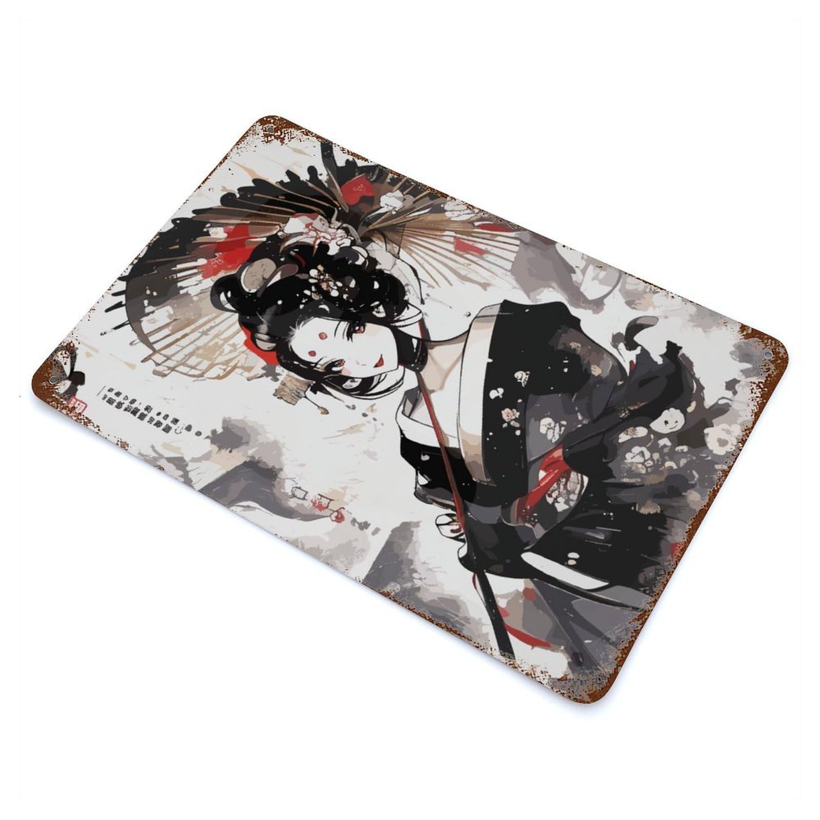 Vintage Rust Metal Sign Beauty Geisha 11.8"x7.9", Novelty Wall Decor for Garage, Bar And Workshop Decor