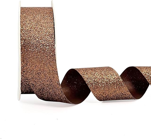 AOKSUNOVA szeroka wstążka brokatowa wstążka prezentowa wstążka ślubna metaliczna wstążka prezentowa błyszcząca 2.5cm x 22.8m miedź