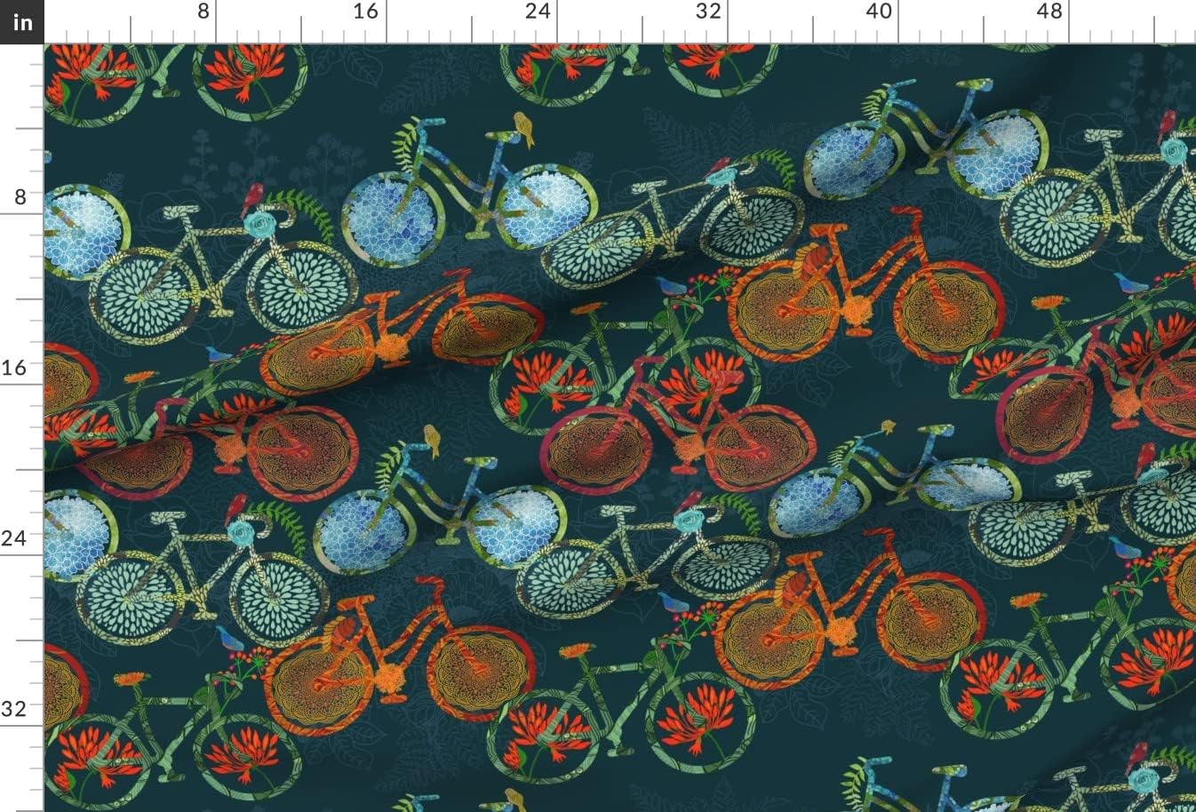 Spoonflower Fabric - Floral Bike Cycling Folk Animal Spring Bloom Sport Hobbies Bird Printed on Minky Fabric by The Yard - Sewing Baby Blankets Quilt Backing Plush