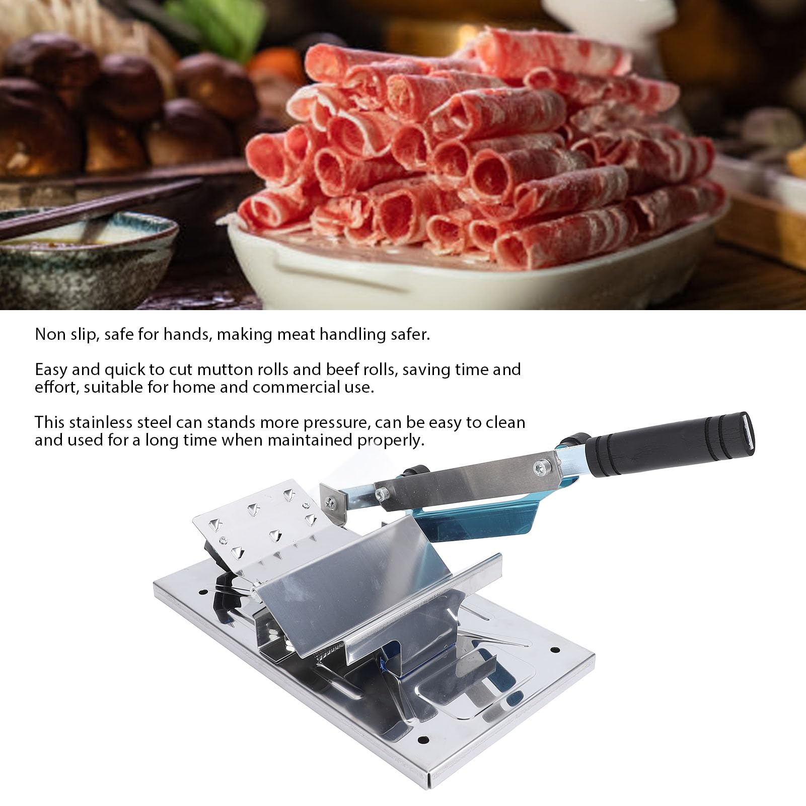Edelstahl Fleischschneider Handbuch gefrorener Fleischschneide Maschine Einstellbare Dicke für Heimküche Koch BBQ Heiße Topf Korean BBQ