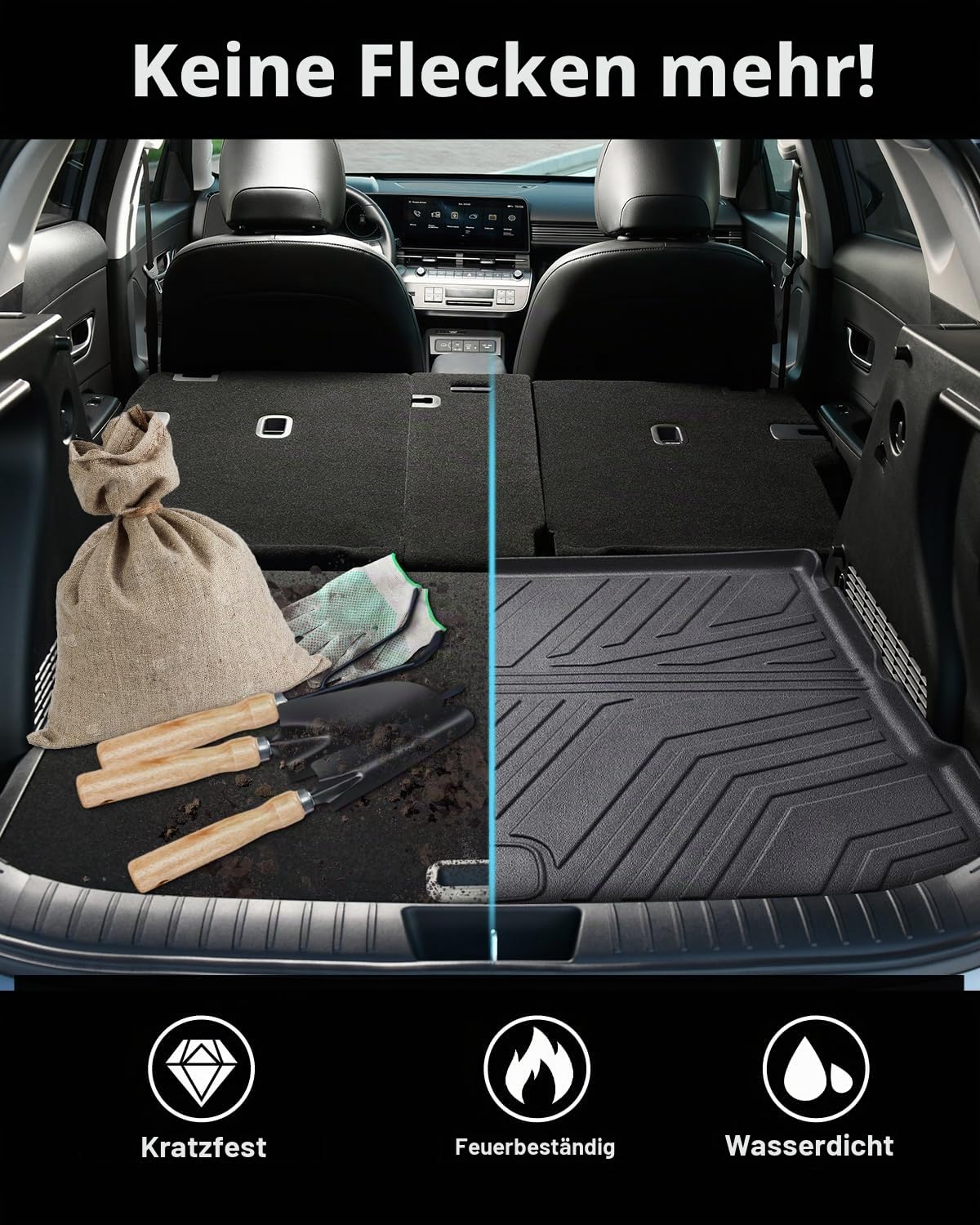 CDEFG Kompatibel mit Hyundai Kona SX2 EV Elektro 2024 2025 Kofferraumwanne, TPE Kofferraummatte Wasserdicht Anti-Staub Wanne Car Cargo Trunk Tray Auto Kona EV 2024 Zubehör