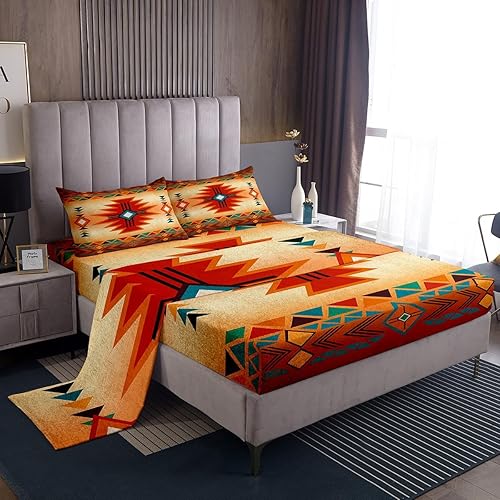 Western Bedding Set King Size,Southwest Bed Sheet for Kids Teens Women Men,Aztec