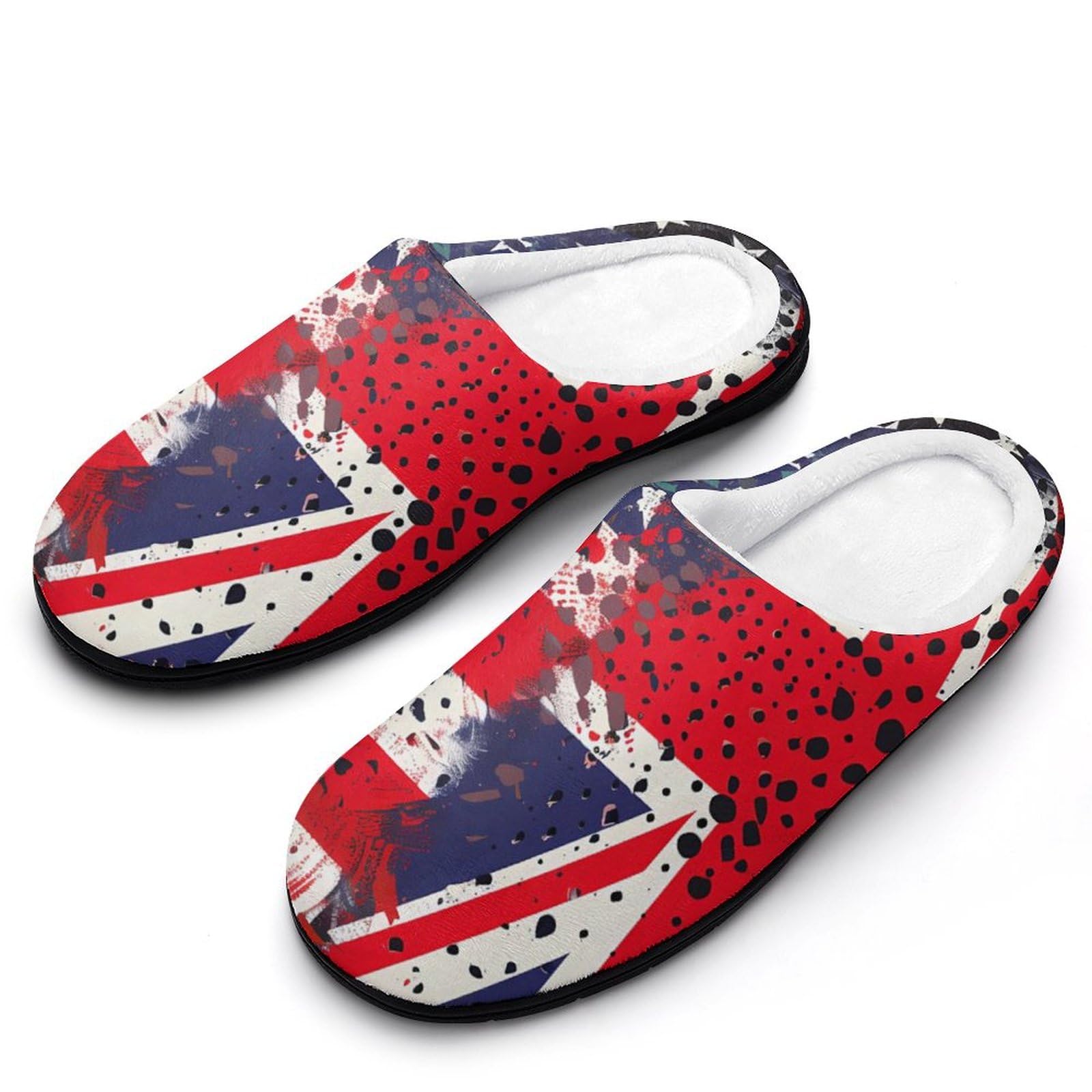 UK And USA Flags Vintage Print Mens Slippers Casual Slip On Warm House Shoes with Rubber Sole Indoor Outdoor 13-14?46-47?