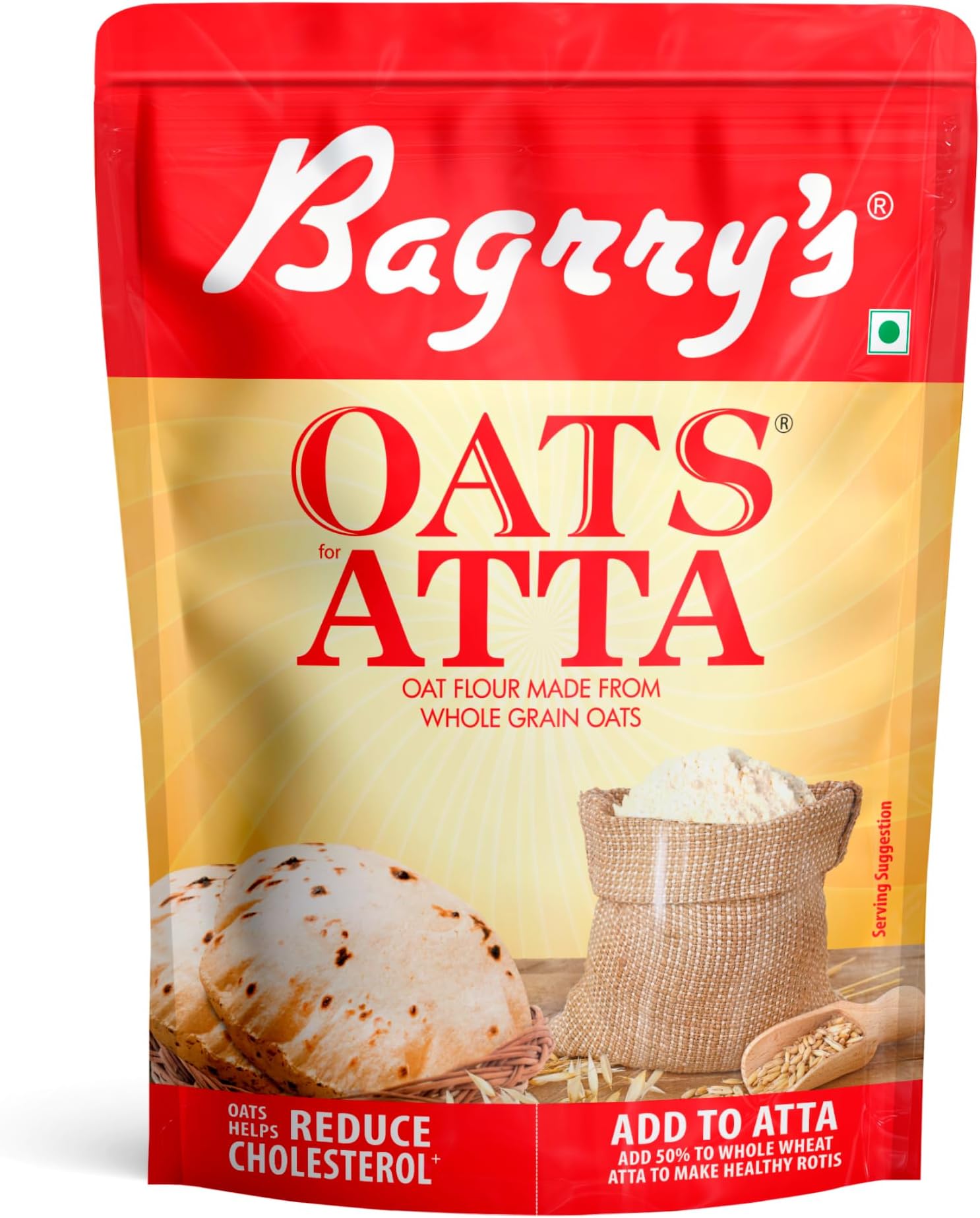 Bagrry's Oats Atta 1kg Pouch | High in Protein & Fibre | Non GMO | Whole Grain Oats Atta