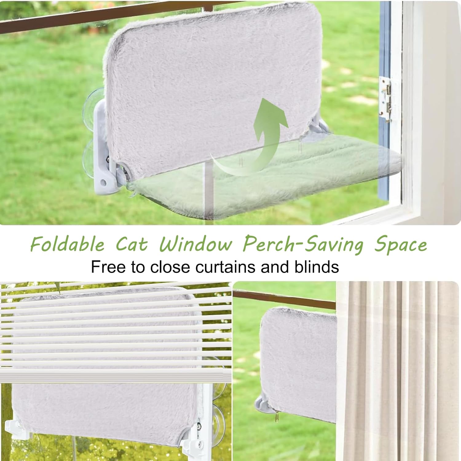 Rrglros Cat Window Perch - Foldable, Breathable & Plush Cat Hammock for Window with Sturdy Frame, 360° View for Sunbathing & Relaxation