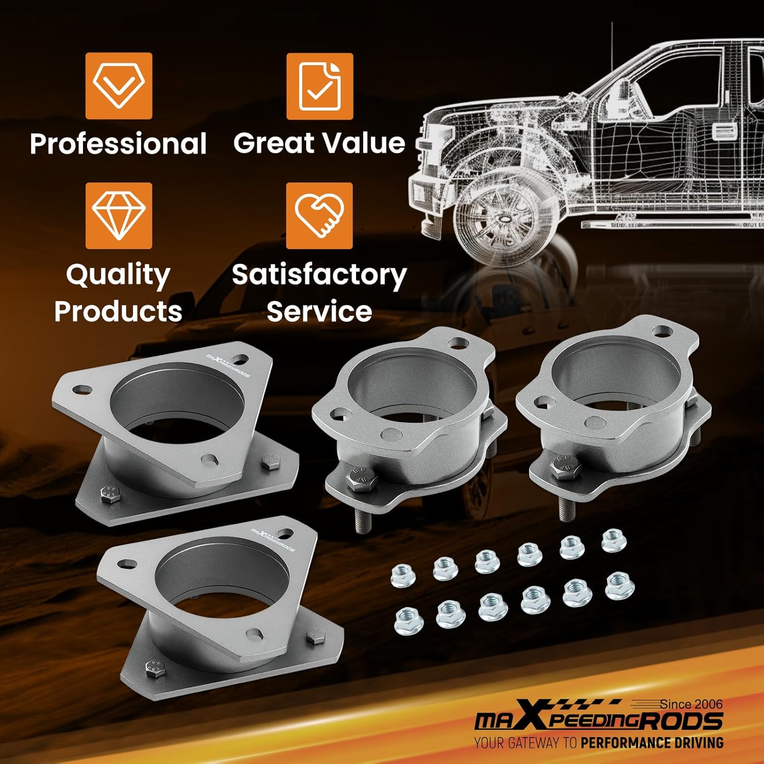 maXpeedingrods 3" Front & 2" Rear Lift Leveling Kits for Ford Explorer 2002-2005, Bolt-On Lift Strut Spacers