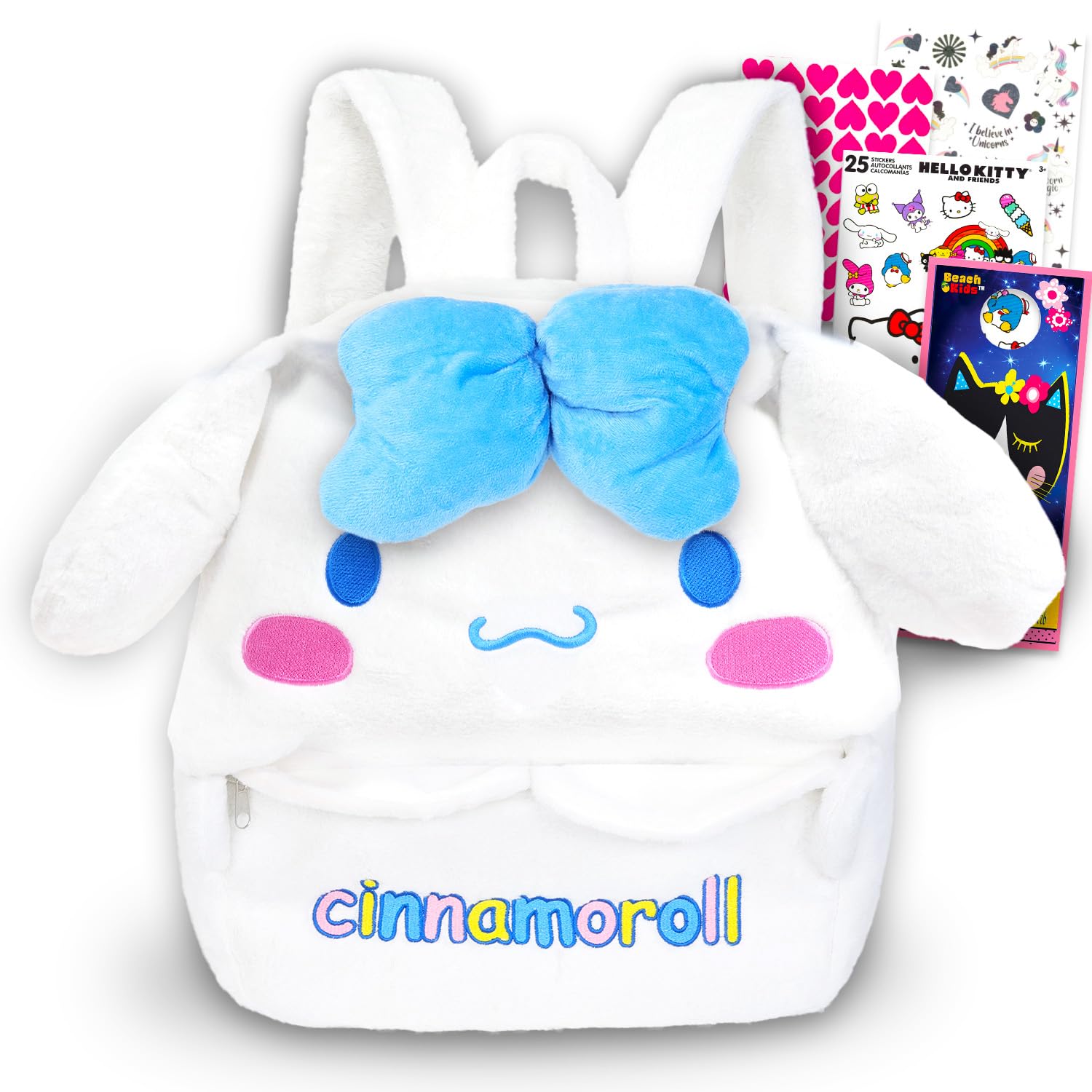 SanrioCinamoroll Plushie Large Set - Bundle with 15" Cinamoroll Plush Doll with Carrying Straps Plus Tattoos, Stickers, and More | Gifts for Girls, Kids