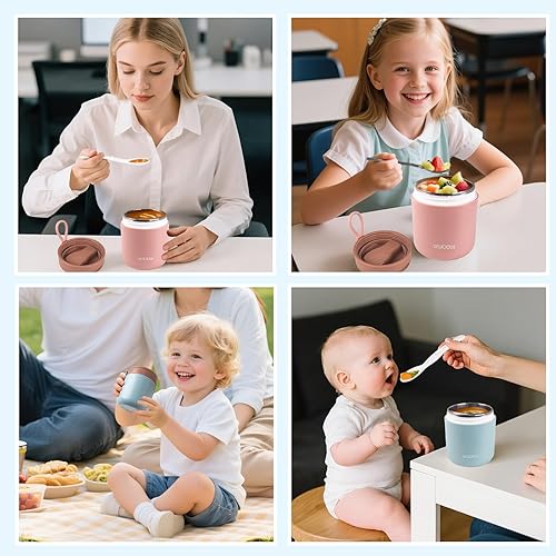 Miniatura 7 de Lonchera Bento de 14 onzas para comida caliente, lonchera Bento con cuchara plegable, a prueba de fugas, de acero inoxidable, con aislamiento, para