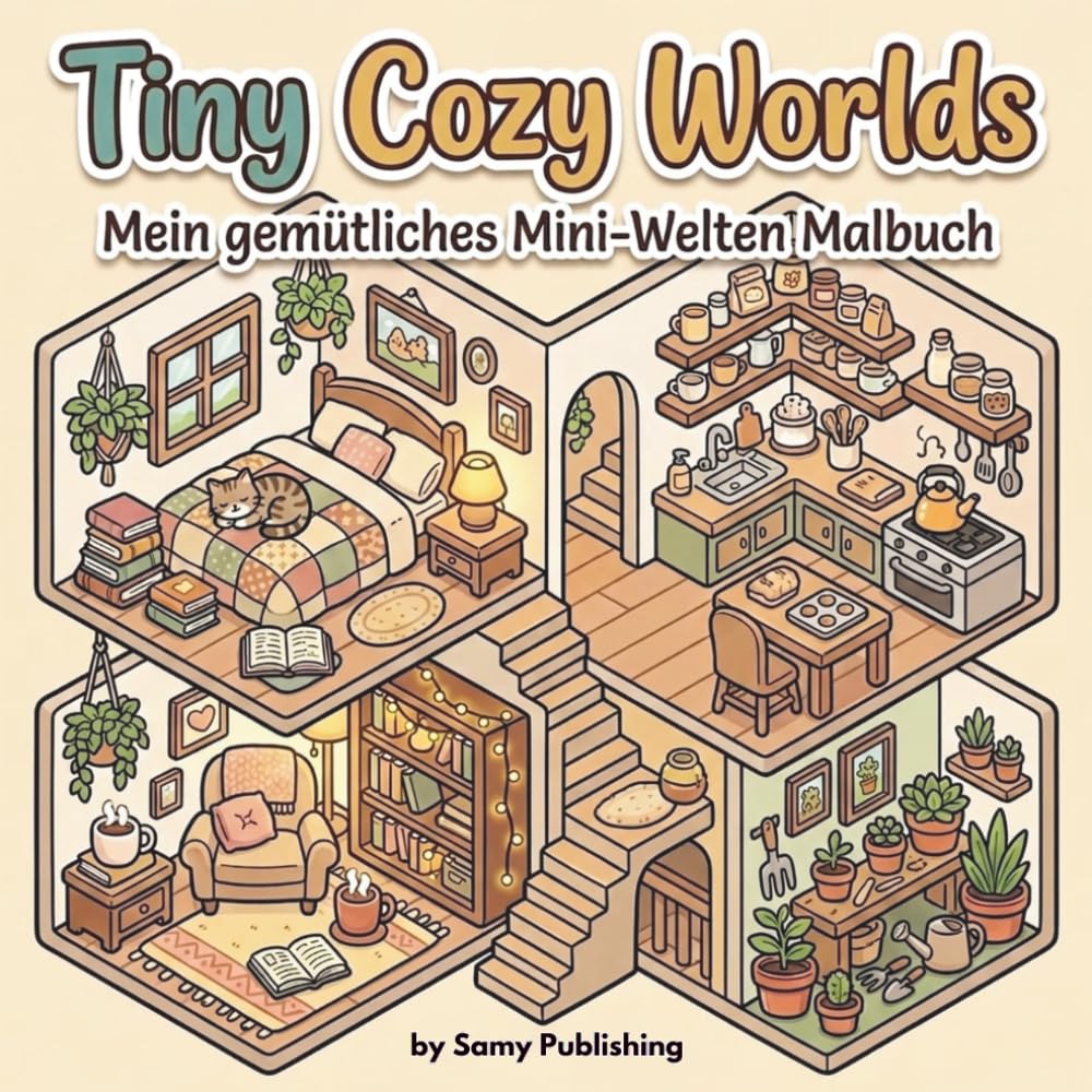 Tiny Cozy Worlds – Mein gemütliches Mini-Welten Malbuch: 40 detailreiche Ausmalbilder mit kleinen, gemütlichen Szenen zum Entspannen, Abschalten und Stressabbau für Jugendliche & Erwachsene