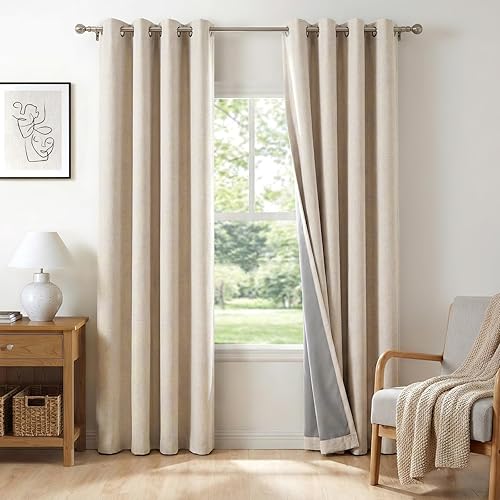 Miniatura 17 de 100% Blackout Shield Cortinas opacas de lino para dormitorio, cortinas de lino natural con ojales para sala de estar, cortinas de oscurecimiento con