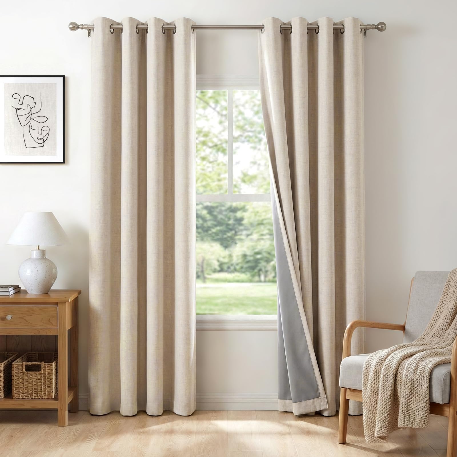 H.VERSAILTEX - Cortinas 100% Opacas Con Textura De Lino Lujoso, Cortinas Térmicas Opacas Con Ojales, Cortinas De Oscurecimiento Energéticamente Eficientes Para Ventanas De Dormitorio 213,4 Cm, Juego