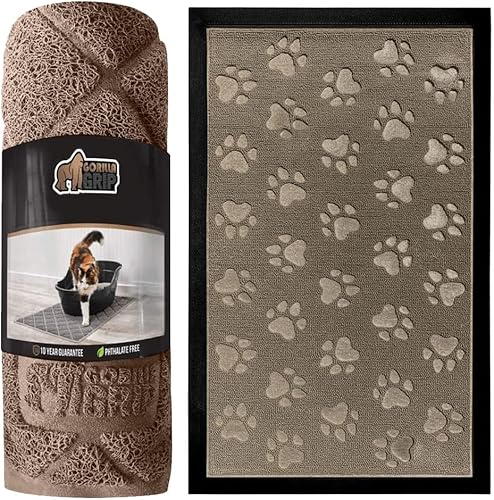 Gorilla Grip Tapete para gatos y felpudo de goma, el tapete para gatos mide 35 x 23 pulgadas en color beige, el tapete de goma es de 17 x 29