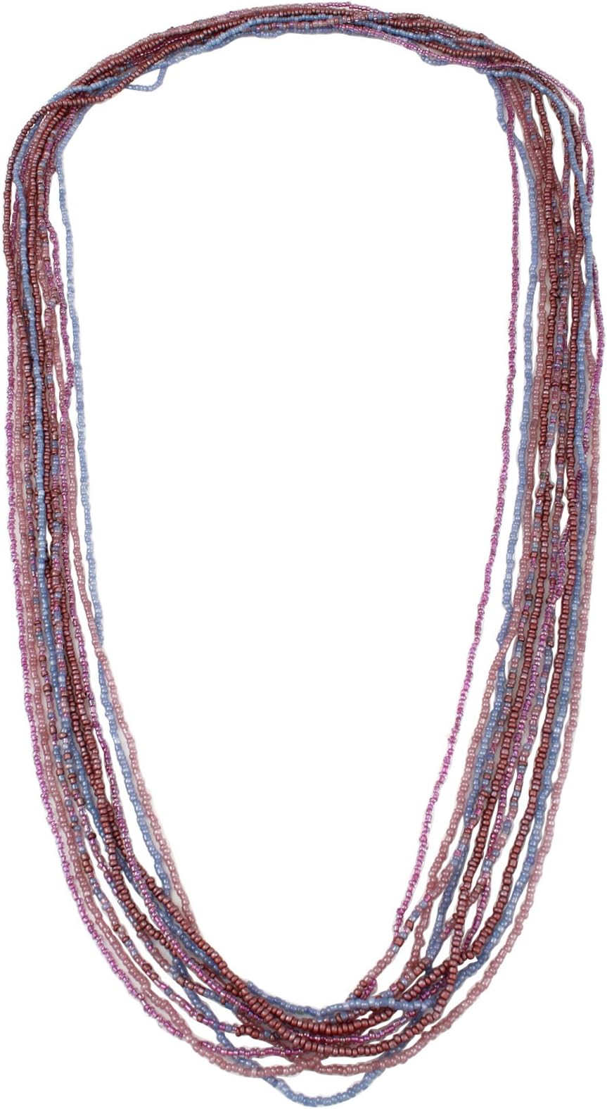 Pink Purple Seed Bead Ten Continuous Loop Long Necklace 36"