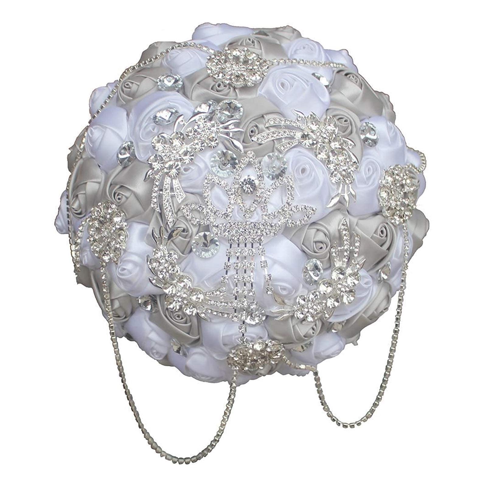 Fleurs artificielles bouquet de mariage ivoire roses et strass de mariée