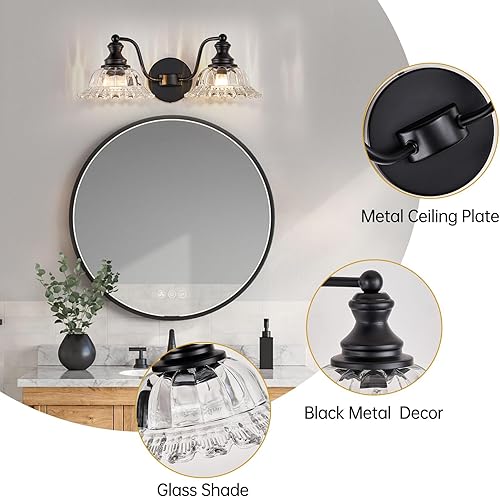 Miniatura 6 de Lámparas de tocador negras para baño de granja, 2 lámparas de tocador