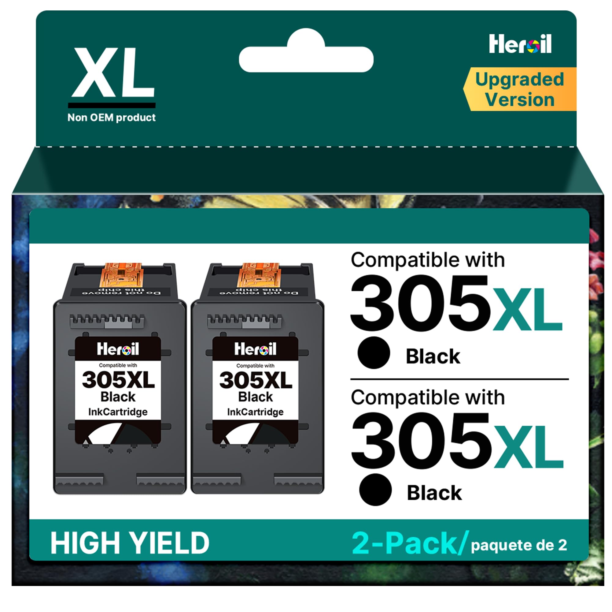 Heroil 305XL Nero Cartucce d'Inchiostro Sostituzione per HP 305XL per DeskJet 2700 2710e 2720e 2722e 2723e Plus 4120e 4122e 4130e Envy 6000 6020 6430 6030 (2-Pack)