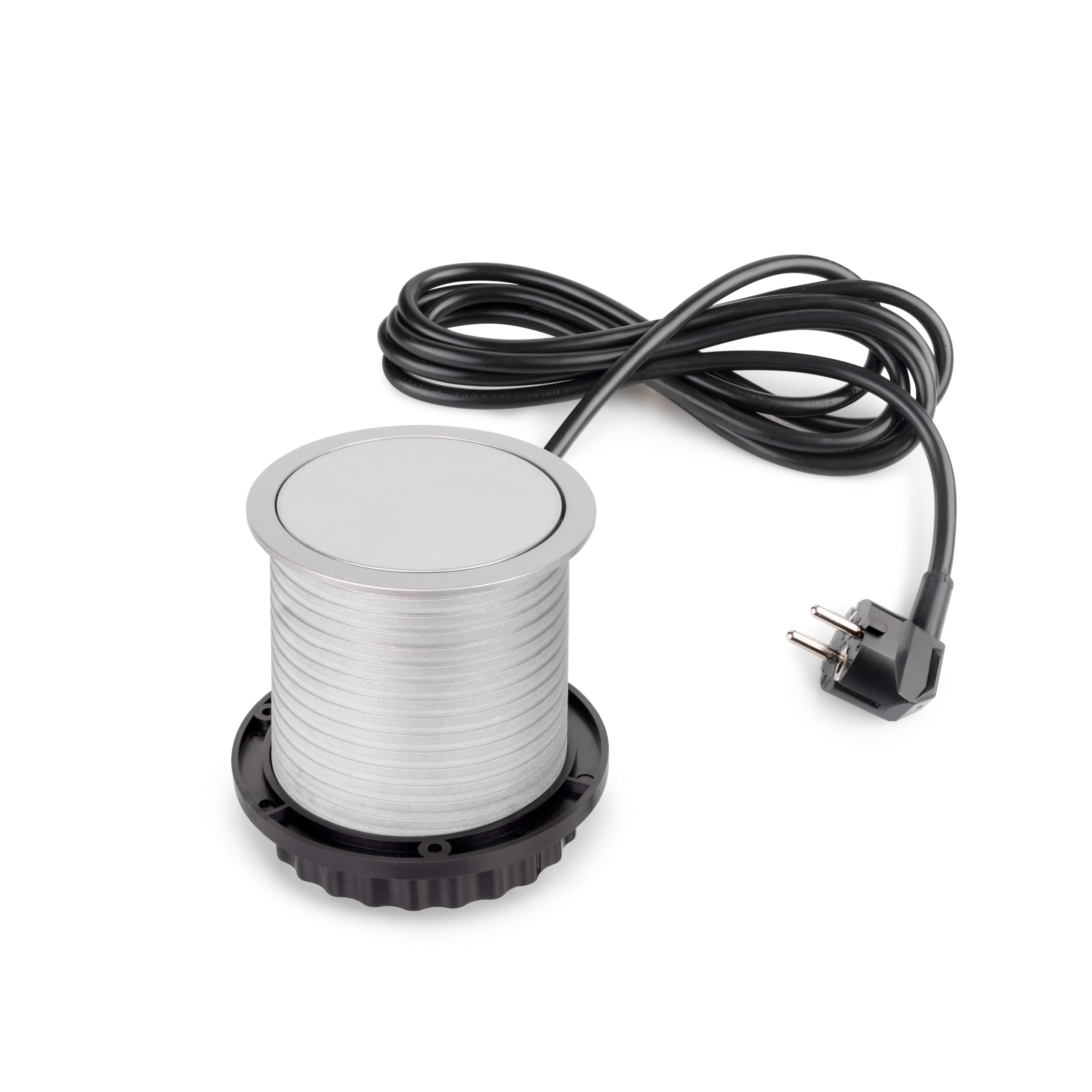 Emuca - Multiconnecteur Vertikal Push diamètre 100mm, 3 Prises de Type Schuko, 1 USB Type A, 1 USB Type C, Acier et Plastique, Peint en Aluminium