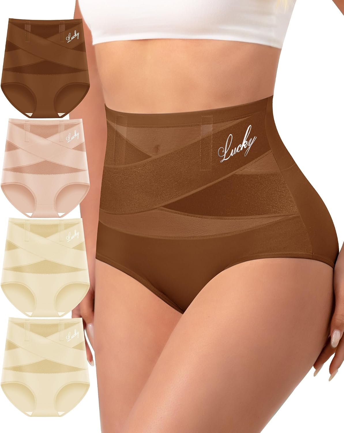 MEIYATING Women's High Waisted Underwear Tummy Control Postpartum Panties | Light Compression Panties Anti-roll Bones Breathable Full Coverage Ladies Shaping Briefs 4 Pack