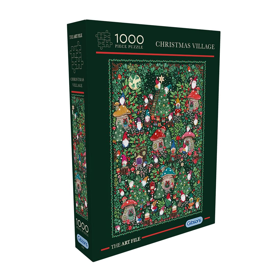 Gibsons Christmas Village 1000 Piece Jigsaw Puzzle for Adults The Art File Collection Festive Gnomes Colourful Forest Scene – Premium Sustainable Puzzle Made in the UK/EU