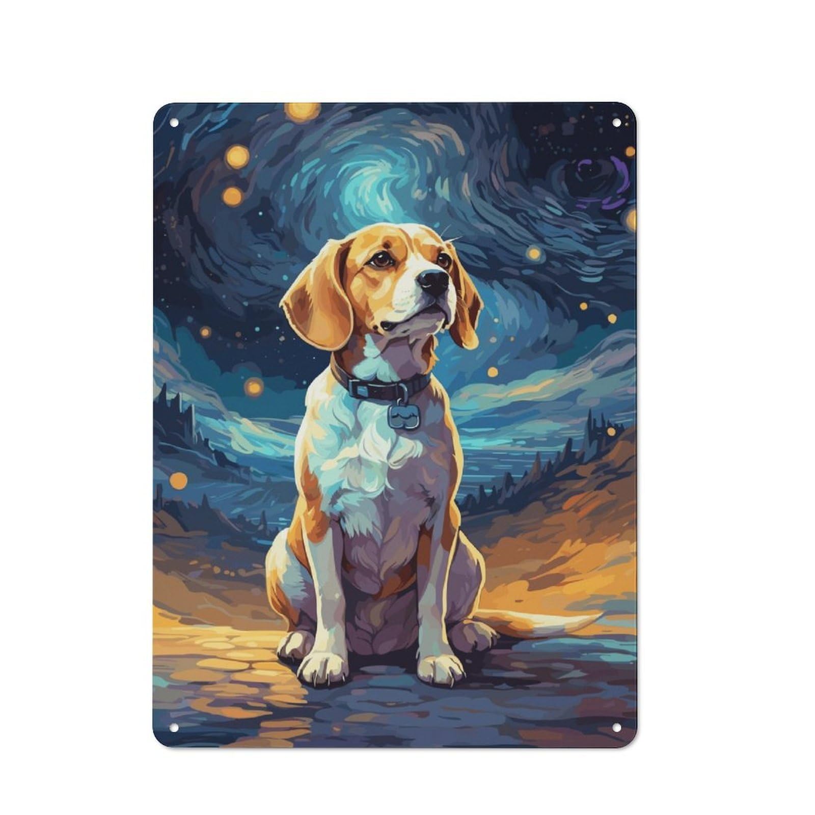 Junmoney Beagle Starry Night For Lounge Or Reading Corner, Retro Metal Sign 40X30cm, For Metal Sign Collectors, For Garage And Workshop Walls