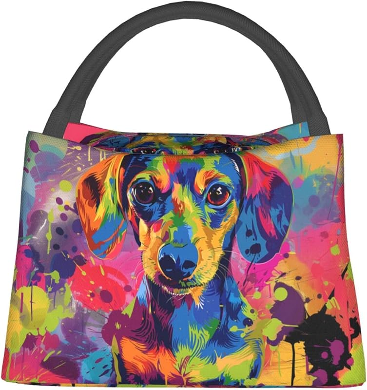 Colorful Dachshund Lunch Bag for Women, Girls, Kids, Reusable Insulated Lunch Box for Work, Office, Picnic, Travel, School, Gifts