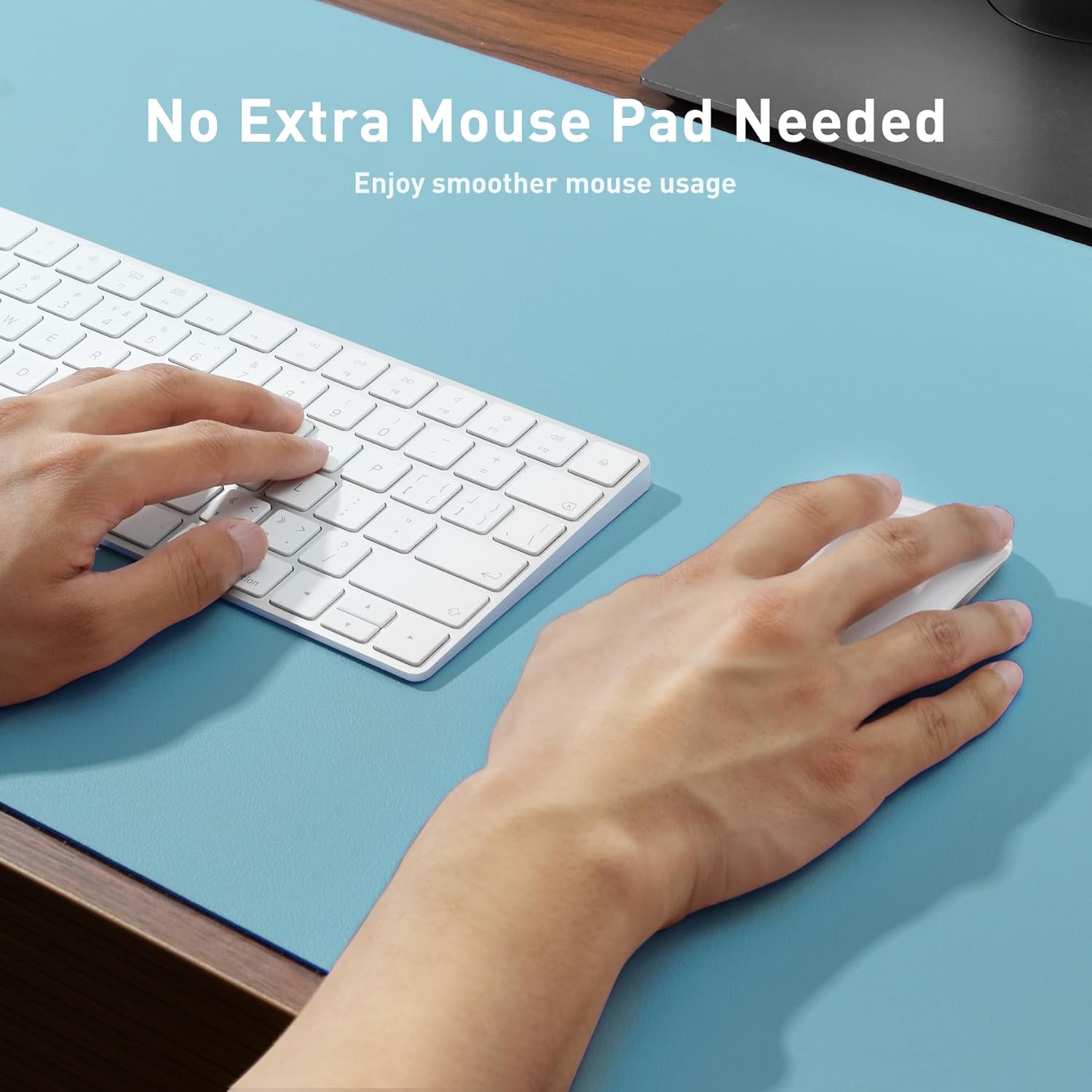 Aothia Large PU Leather Desk Pad Protector – Non-Slip Mouse Pad & Writing Mat for Office/Home, Waterproof, Easy to Clean(23.6" x 13.7", Blue Topaz) - Image 3