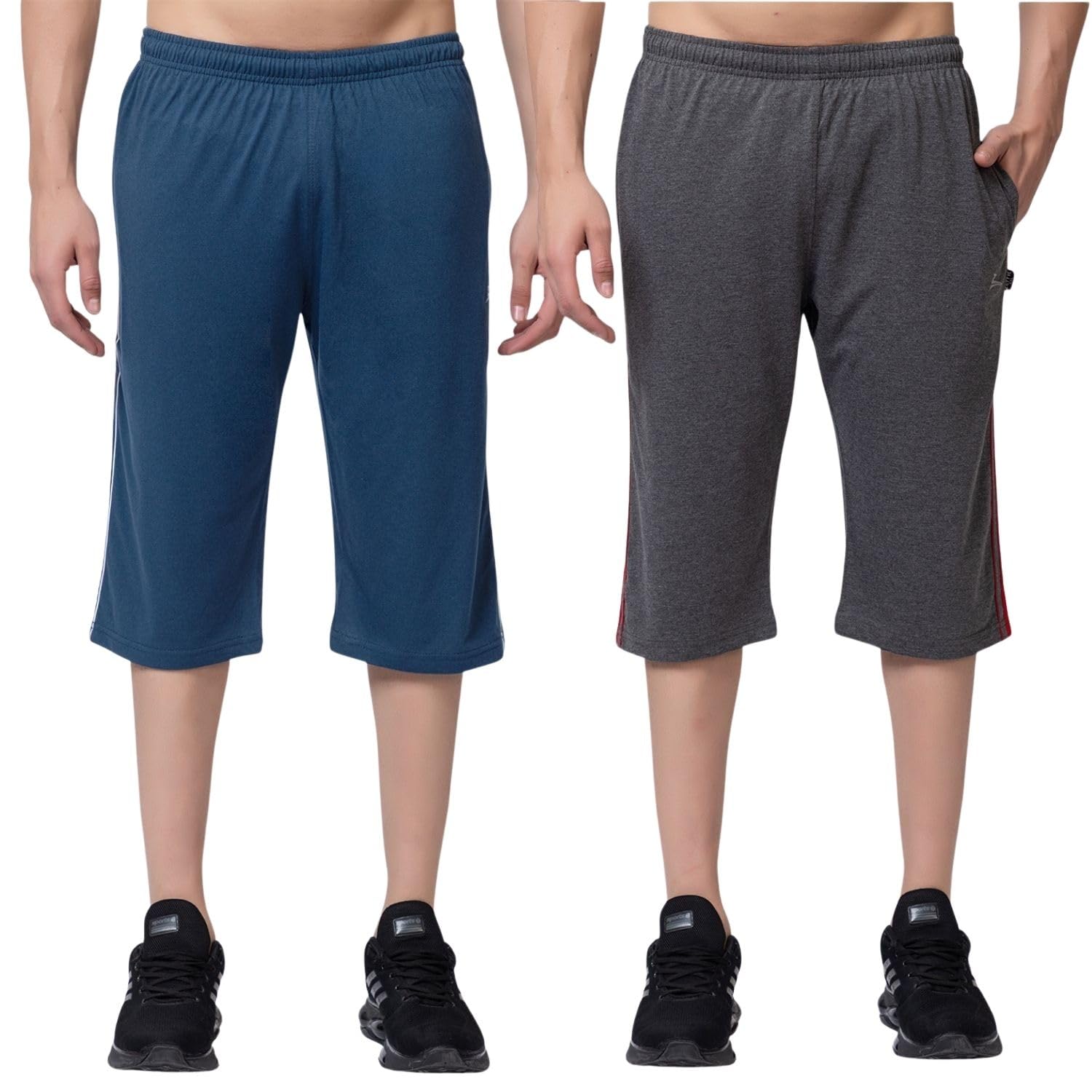 Men's Cotton Blend Striped Bermuda Shorts Combo Pack of 2 with Elastic Waist and 2 Side Pockets for Casual Sports & Lounge Wear-image-6
