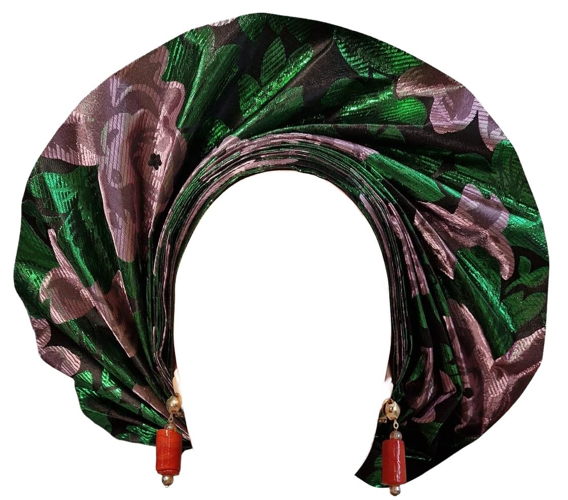 GlitzUp HeadWear HeadWrap for Black Women African Headtie Turban Hats Gele Pre-Tied HeadWraps Cap Head Scarves Autogele Headband Nigerian headwear African headscarf,Auto Gele headband (GREEN)