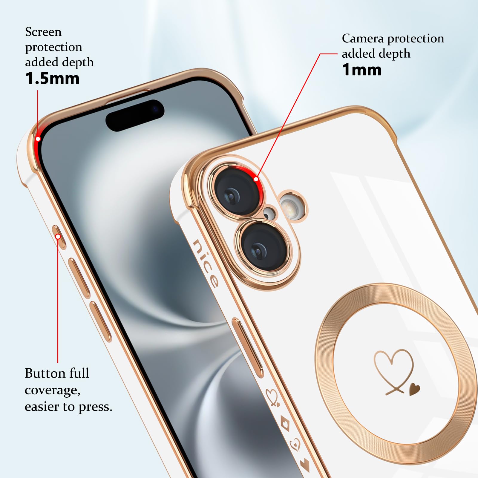 Newseego Hülle Für IPhone 16 (6,1 Zoll) – Mit Herz-Muster, MagSafe Kompatibel & Stoßfest