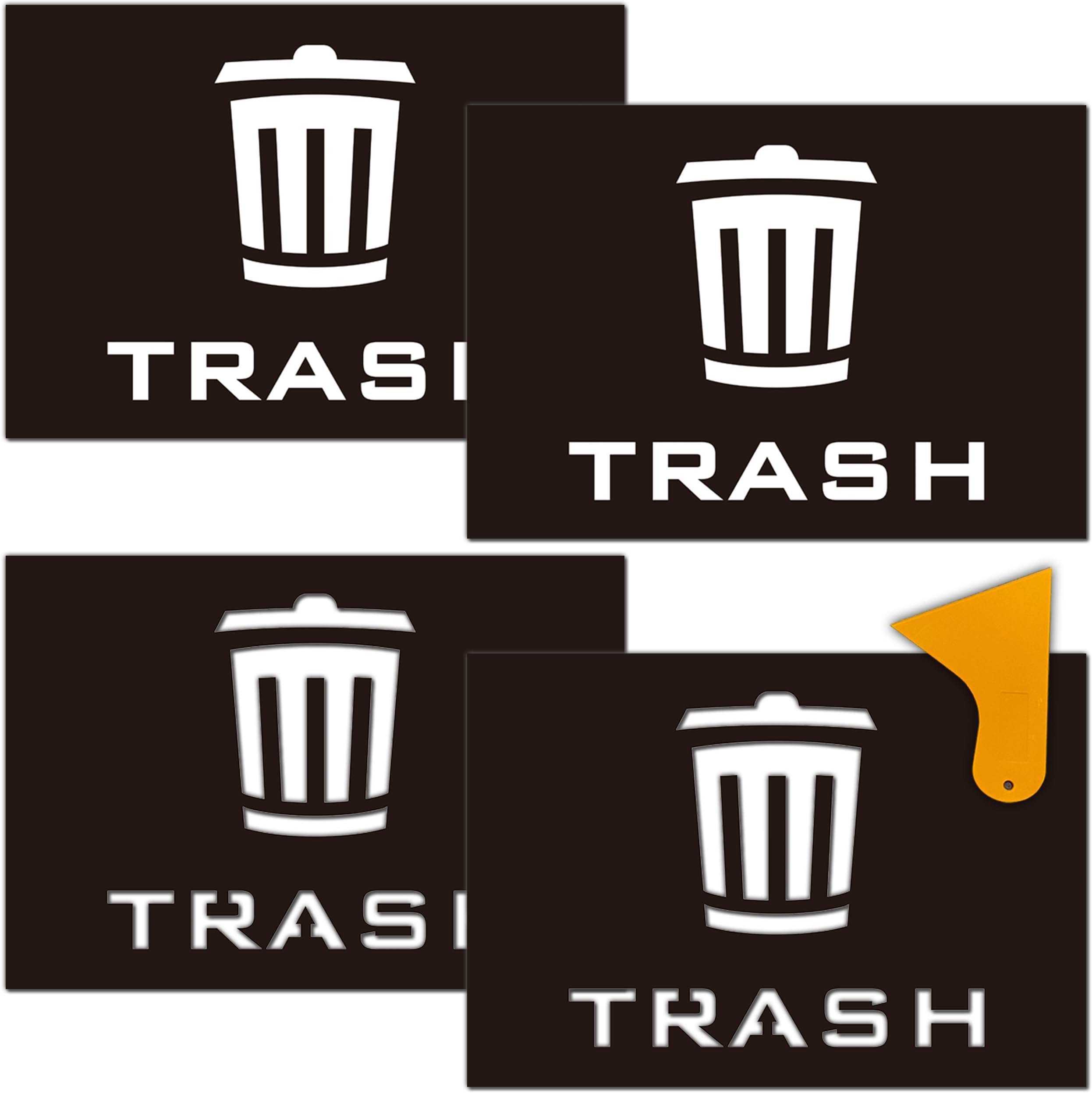 2pk Trash Stickers & 2pk Trash Sign Stencils Combo, 7" x 10" Strong Self-Adhesive Thickened Weatherproof Decal Labels,Black,for Indoor Outdoor Waste Bins