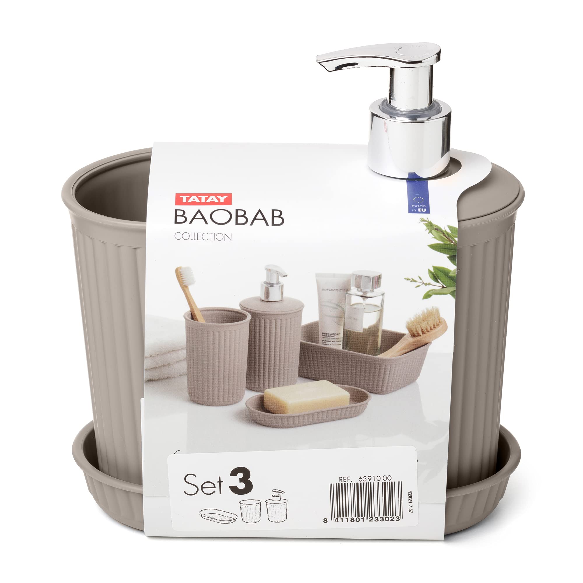 Set Salle De Bain 3 Pièces Tatay Baobab - Gobelet, Distributeur Et Porte-Savon Sans BPA, Design Moderne