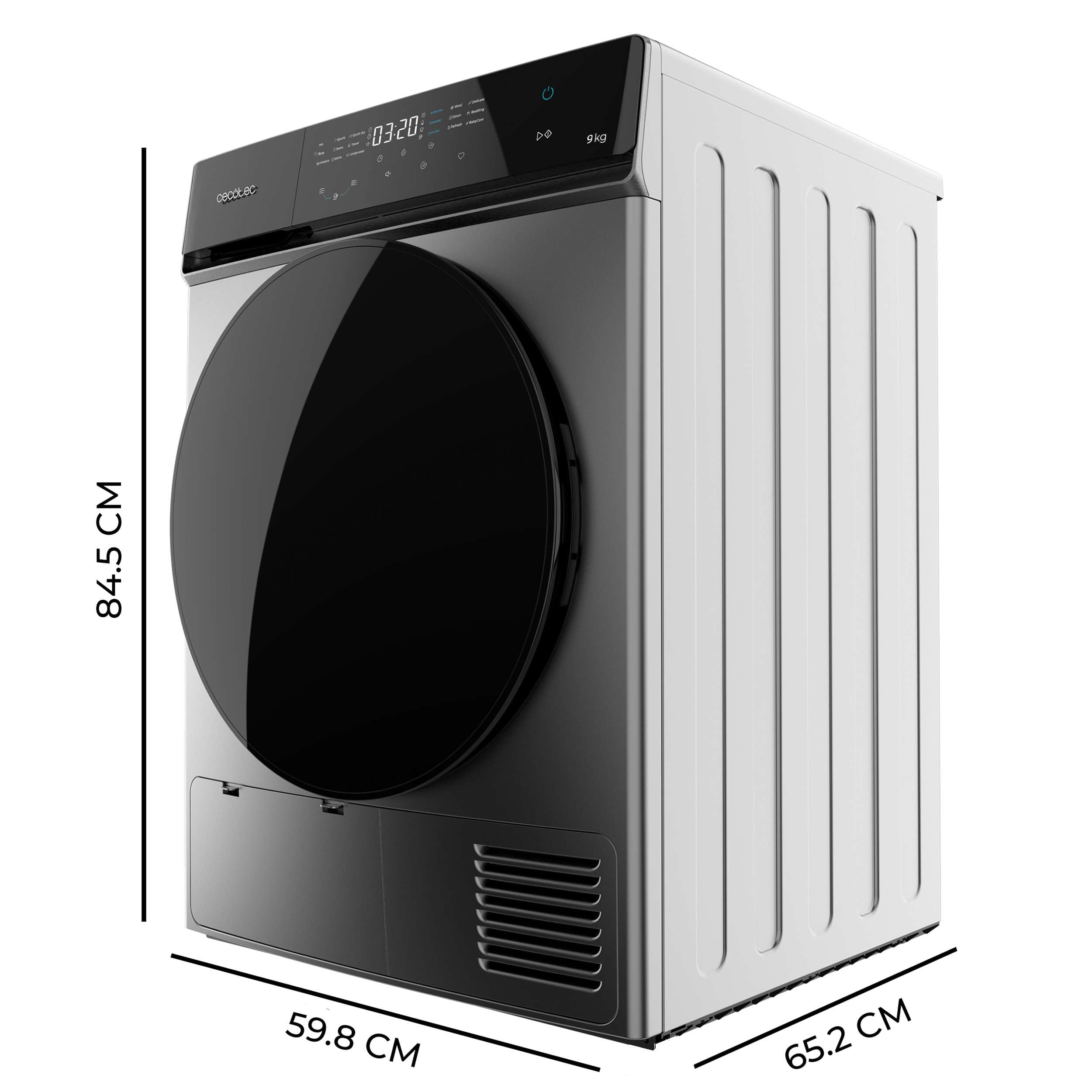 Cecotec Asciugatrice Pompa di Calore 9Kg Bolero DressCode Dry 9400 Inverter Steel. Classe A+++, 15 programmi, Asciugatura Automatica, Stiratura Facile, Funzioni Stop&Go, Avvio Ritardato, KidLock, Inox
