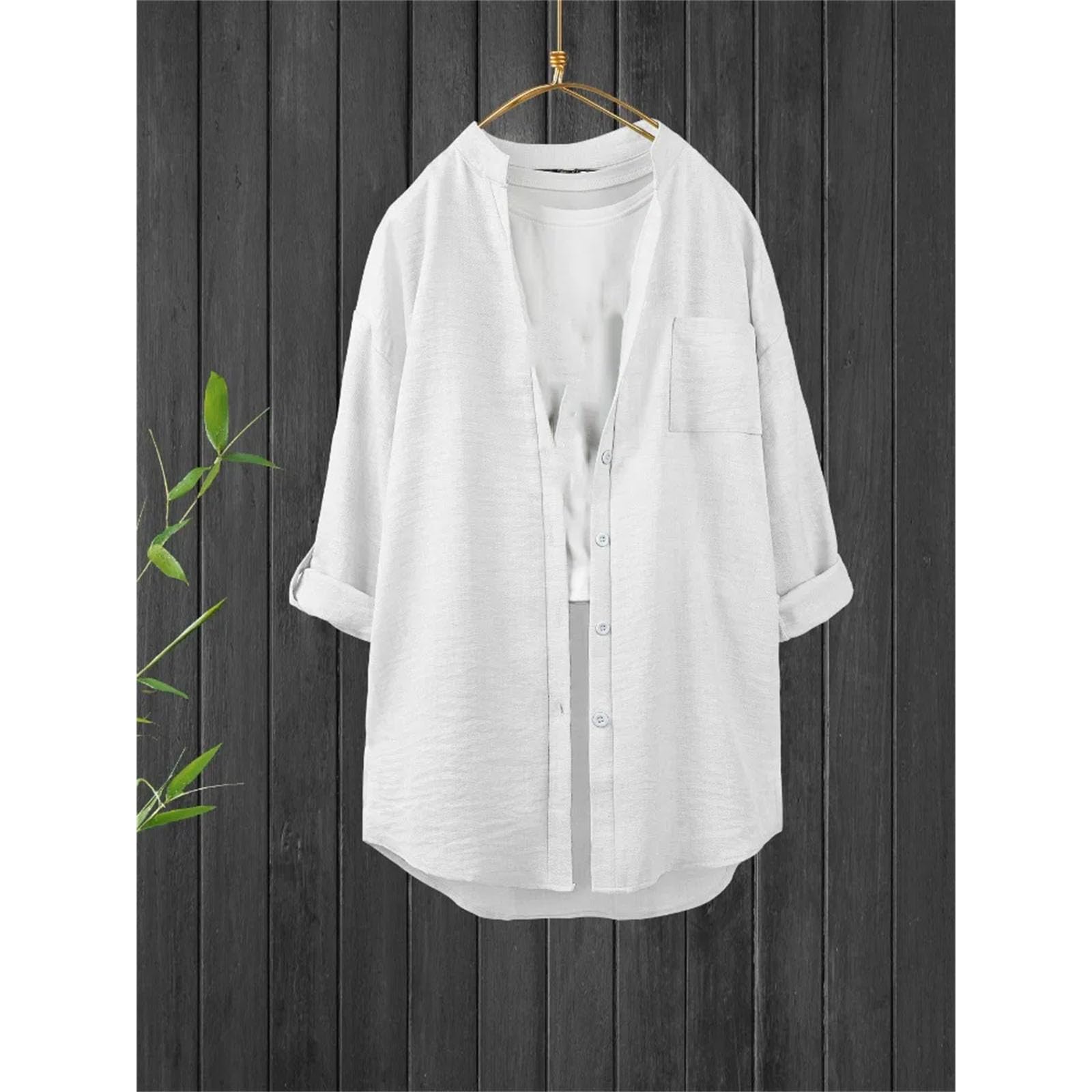 Blusas casuales de algodón y lino para mujer, tallas grandes, simples, lisas, de manga larga