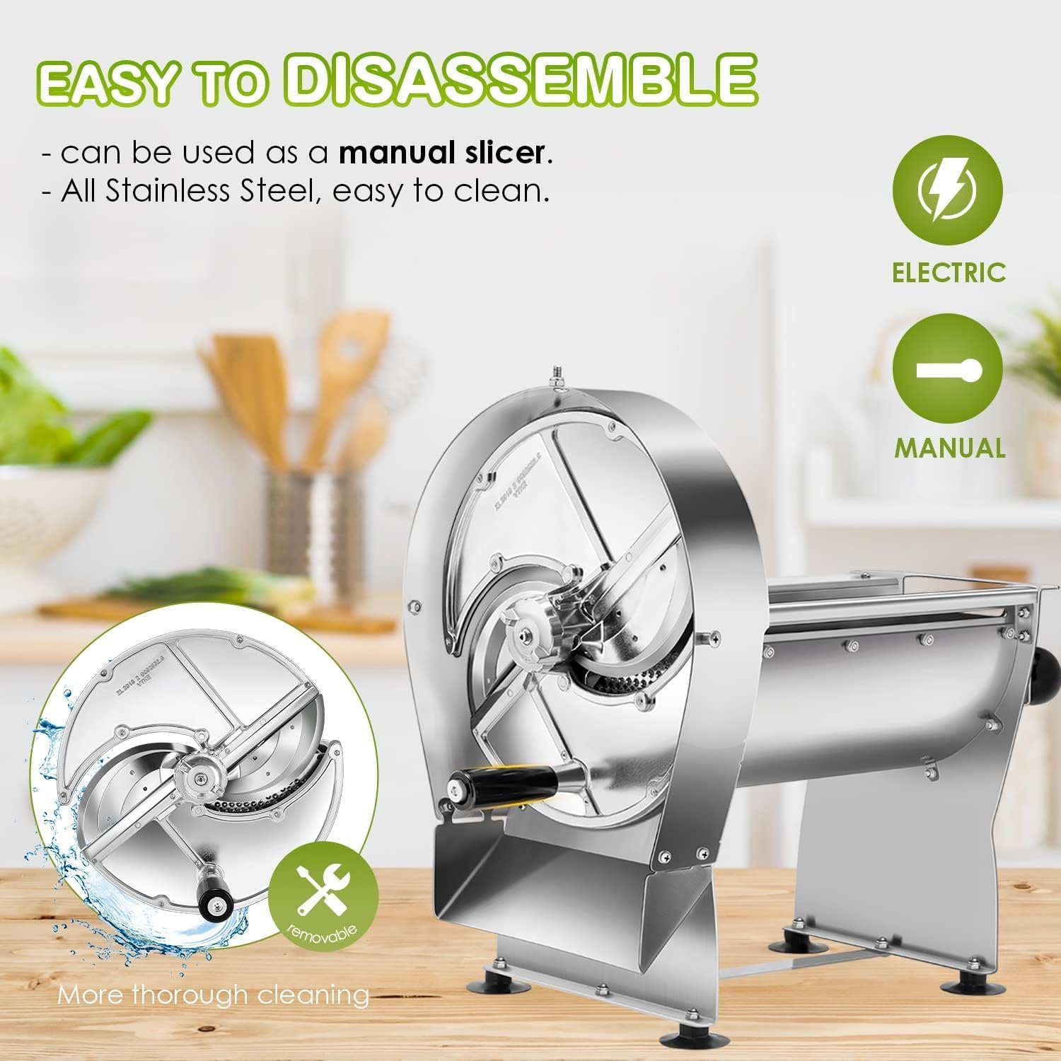 Electric Vegetable Slicer, Commercial Stainless Steel Dual Mode Manual/Electric 0-10mm Adjustable Thickness Slicer for Lemon, Potato, Onion, Garlic, Carrots, Tomatoes, Cucumbers