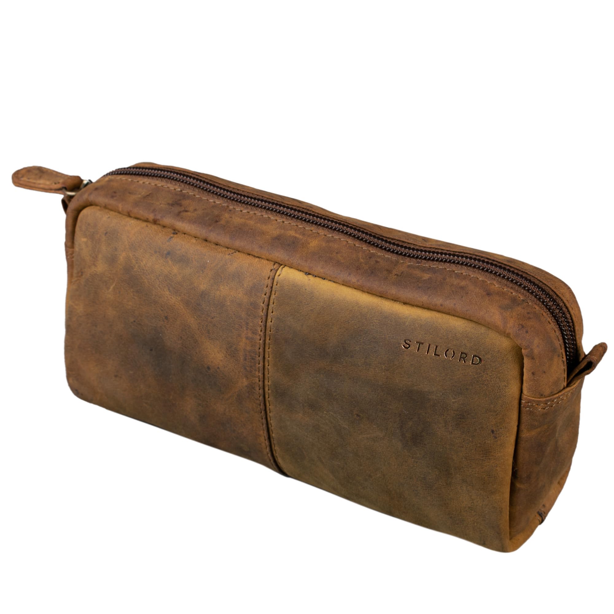 STILORD Spencer Trousse en Cuir Vintage - Pochette à Fermeture Éclair - Organisateur Étui à Stylos - Cuir Véritable Couleur:Marron Moyen