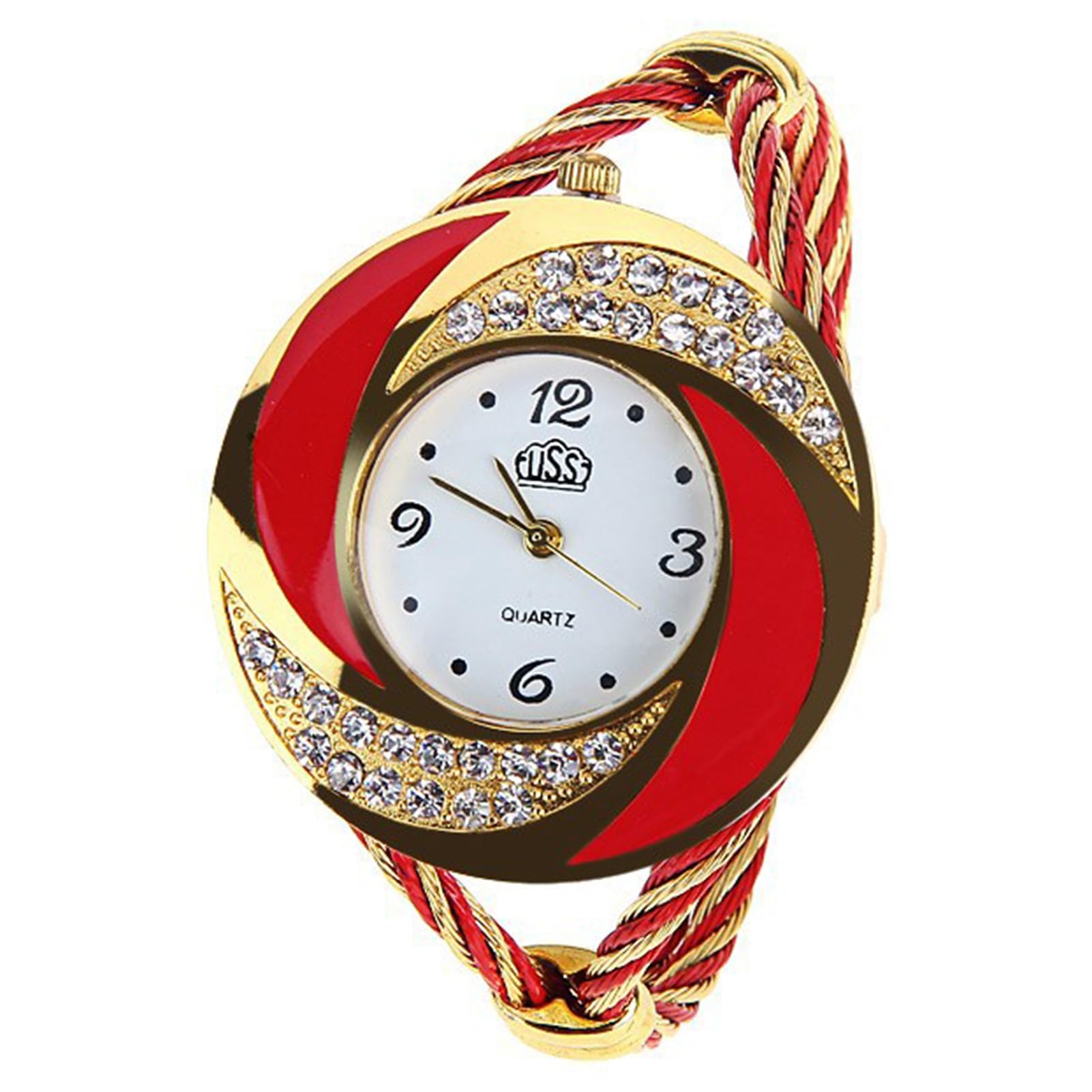 matumou Wristwatch Spiral Waterproof Round Rhinestone Braid Bangle Watch for Gift Wrist Watch