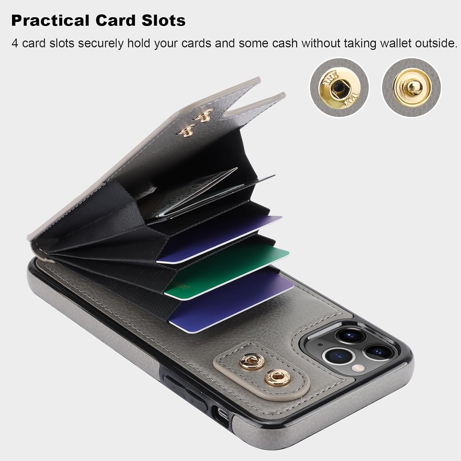 Folosu Compatible with iPhone 11 Pro Max Case Wallet with Card Holder, 360°Rotation Finger Ring Holder Kickstand Protective RFID Blocking PU Leather Double Buttons Flip Shockproof 6.5 Inch Gray