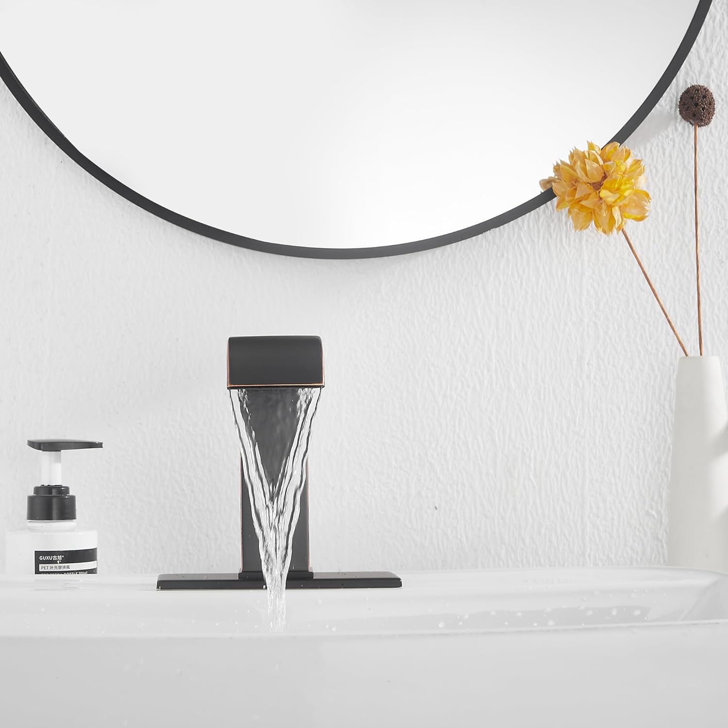 GGStudy Automatic Sensor Touchless Bathroom Sink Faucet Vanity Faucets Waterfall Oil Rubbed Bronze Bathroom Water Tap with Control Box and Temperature Mixer