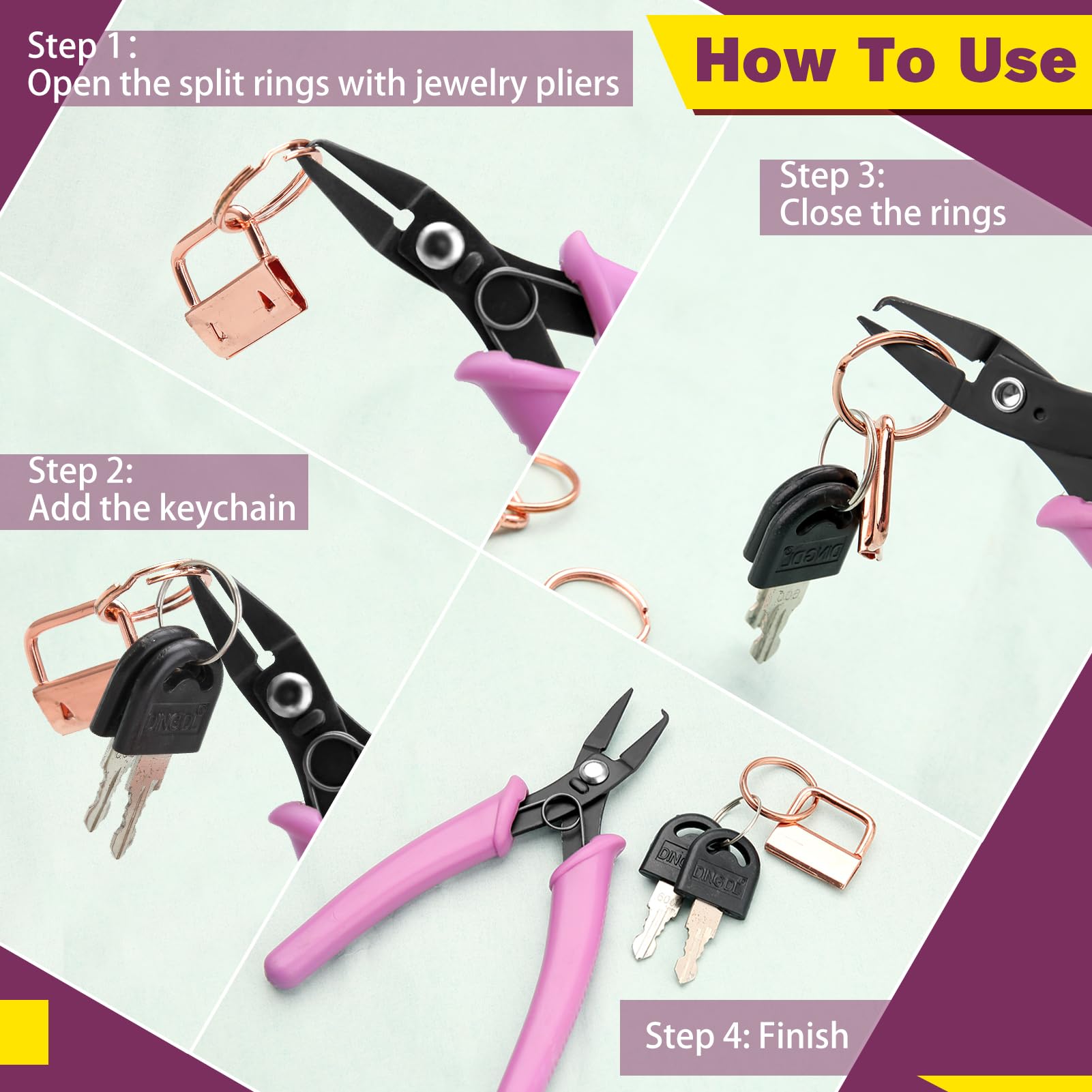 LEONTOOL Mini Split Ring Pliers 6" Ring Opening Pliers With PVC Handles Jump Ring Opener Split Ring Opener Tool For Jewelry Making Precision Jump Ring - View #3