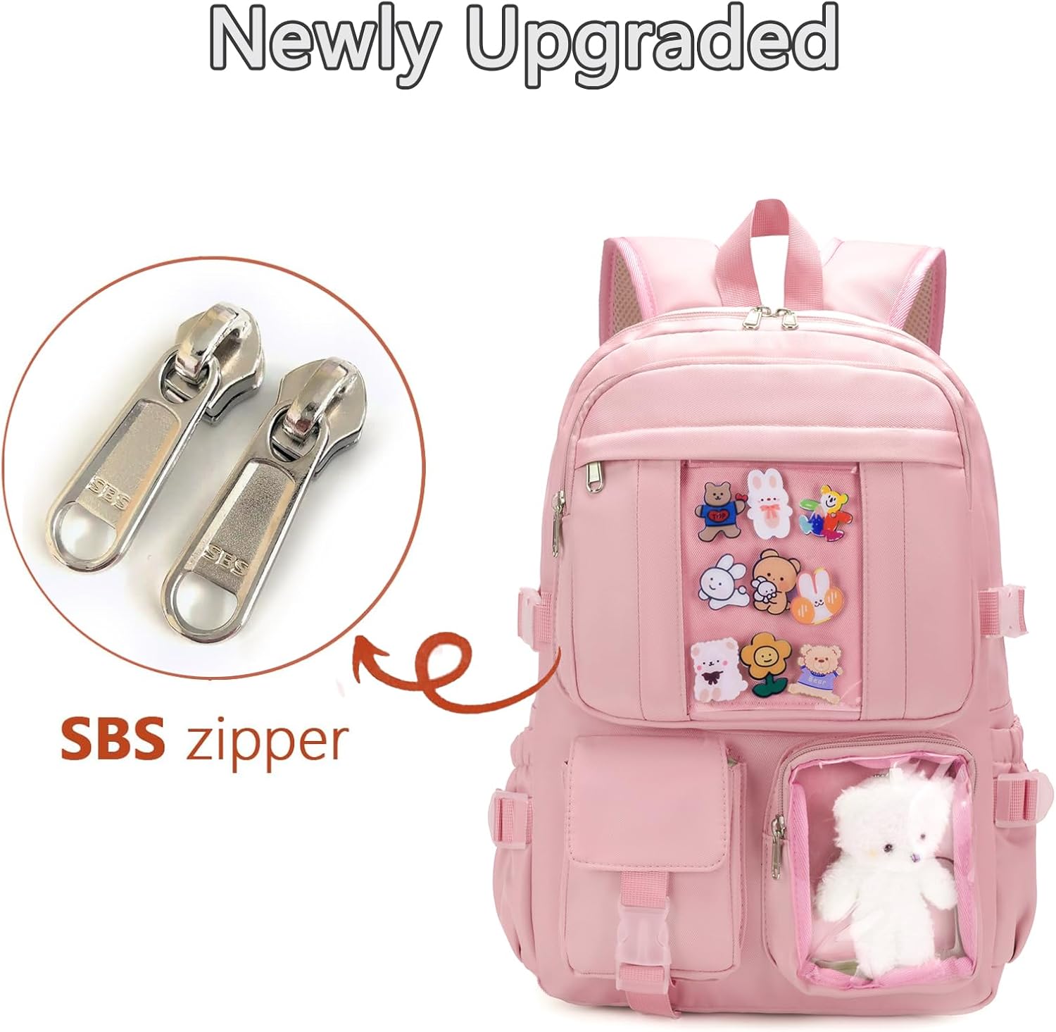 Kawaii Backpack for Teen Girls, Cute Aesthetic High Middle School College Bookbag with Accessories, Pink - Image 7