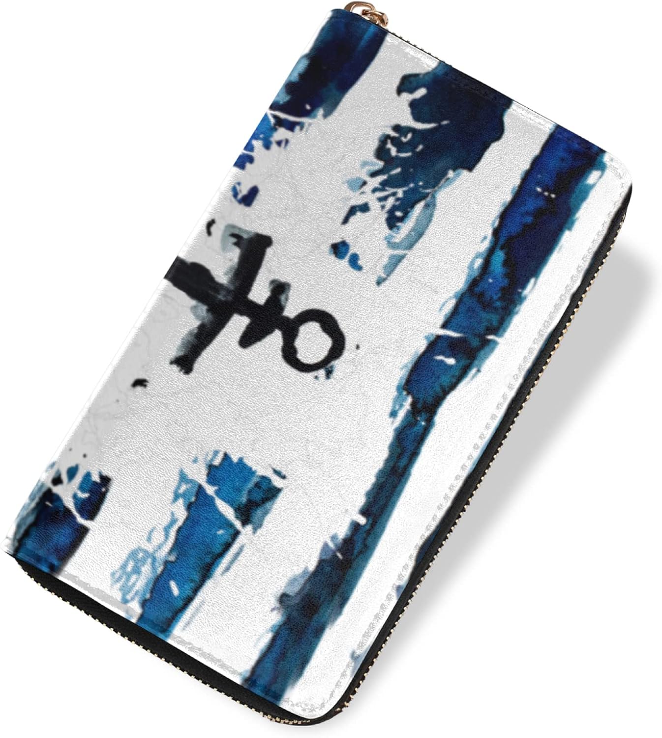 Hand Drawn Anchor Wallets For Women Gold Zip Around Credit Card Holder Organizer Nautical Theme Long Wallet Large Capacity Lightweight Ladies Purse